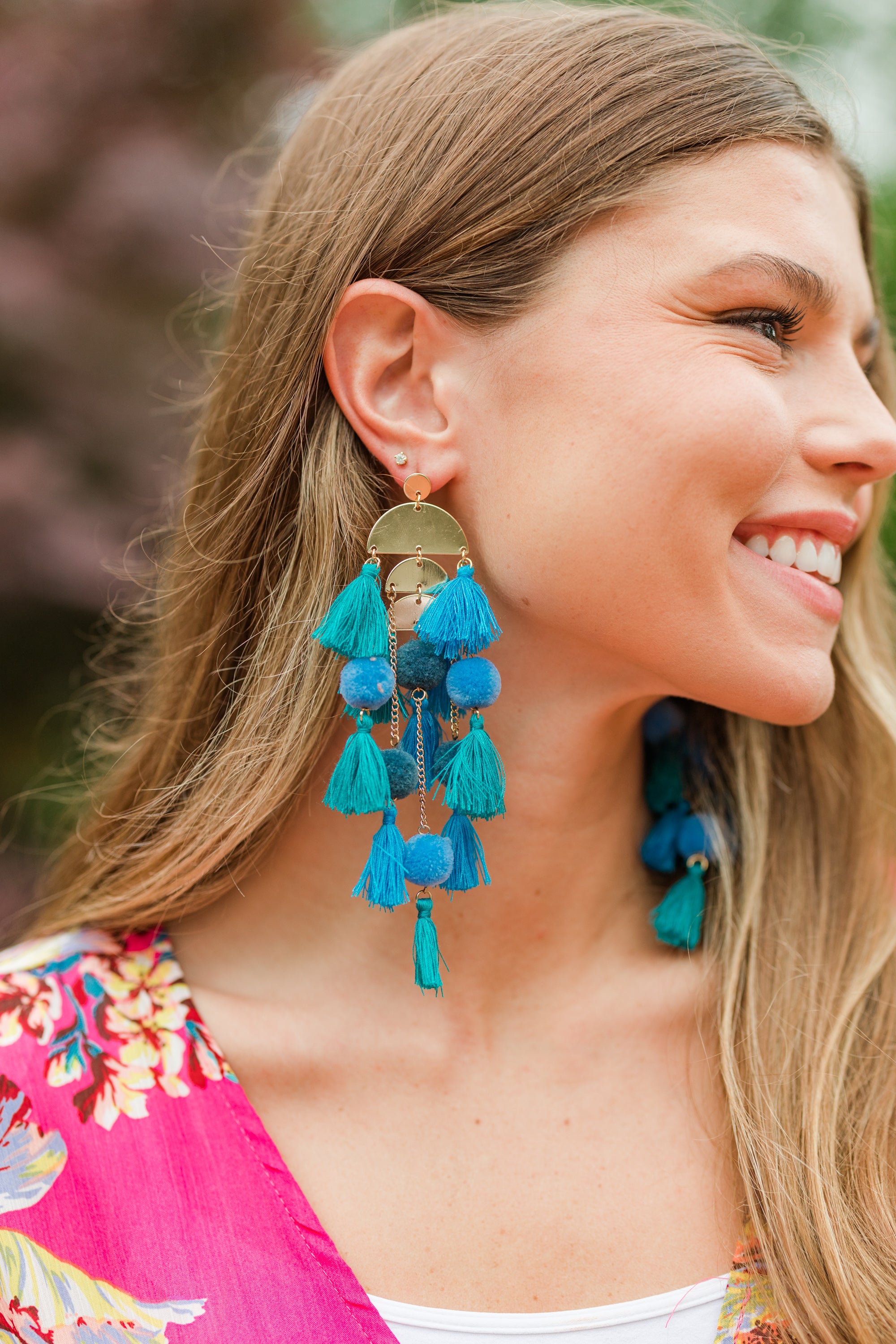 CHIRNAISHOP - At Your Best Turquoise Blue Tassel Statement Earrings