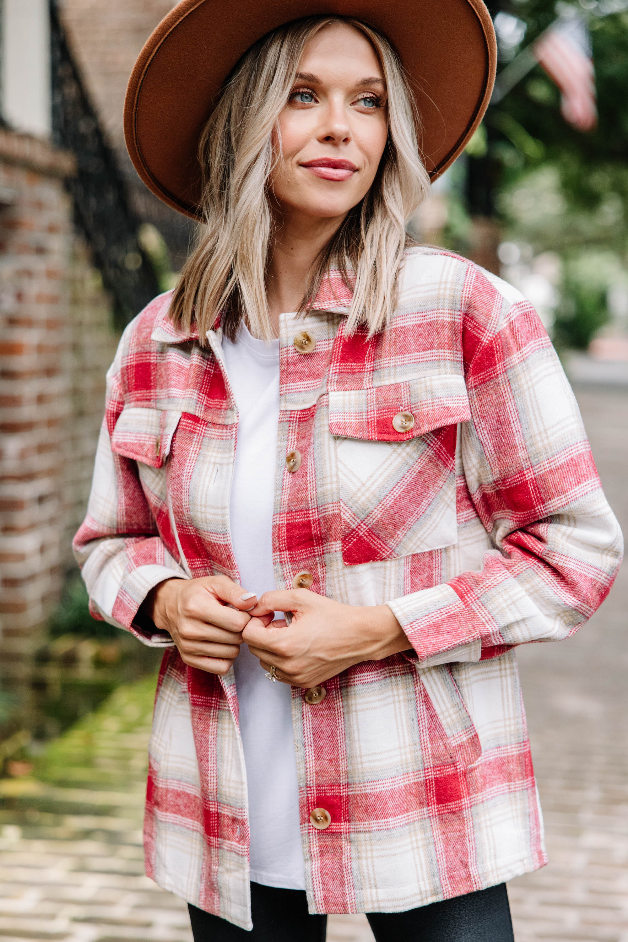 CHIRNAISHOP - Get To It Red Plaid Fleece Lined Shacket