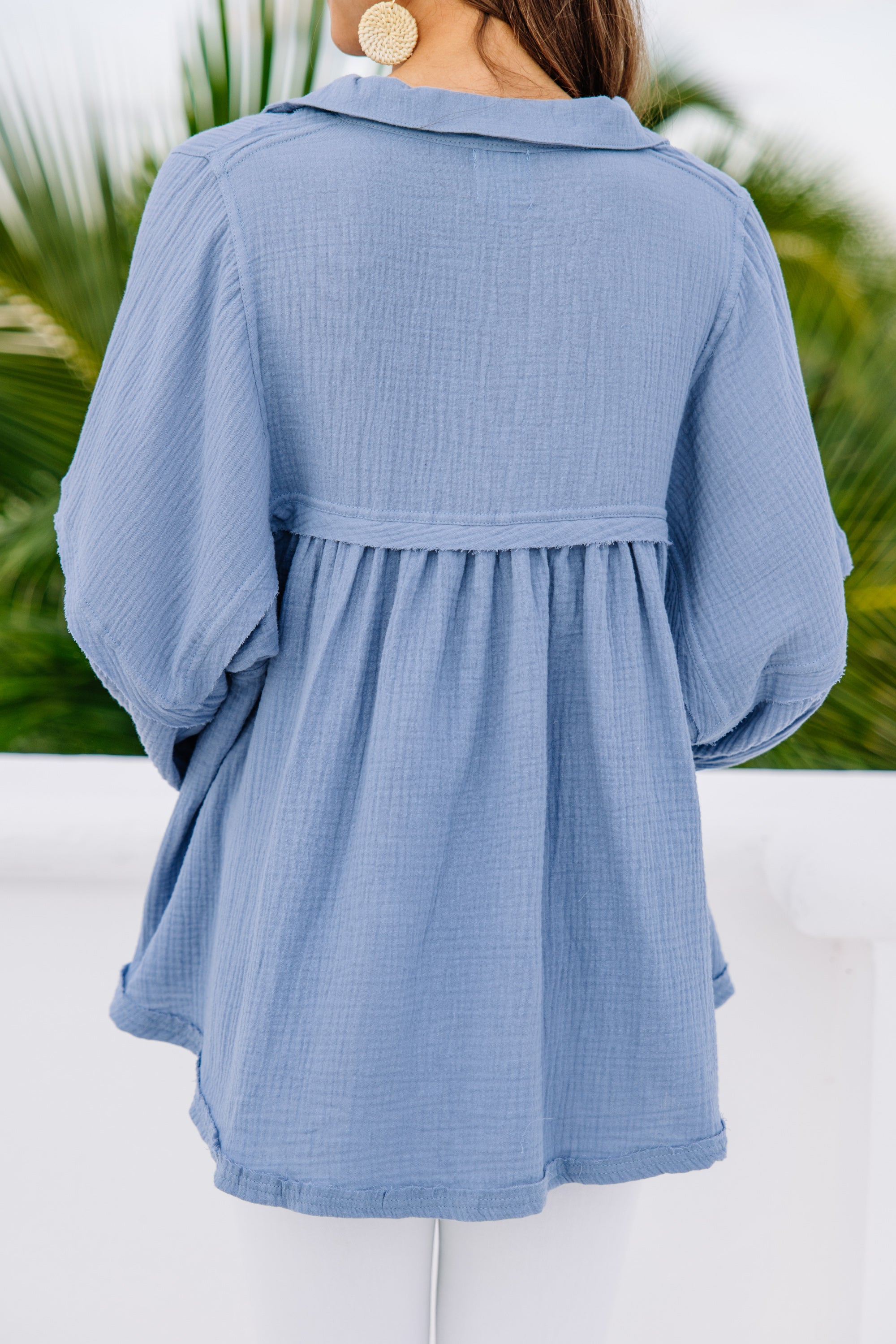 CHIRNAISHOP - Love Life Denim Blue Babydoll Top