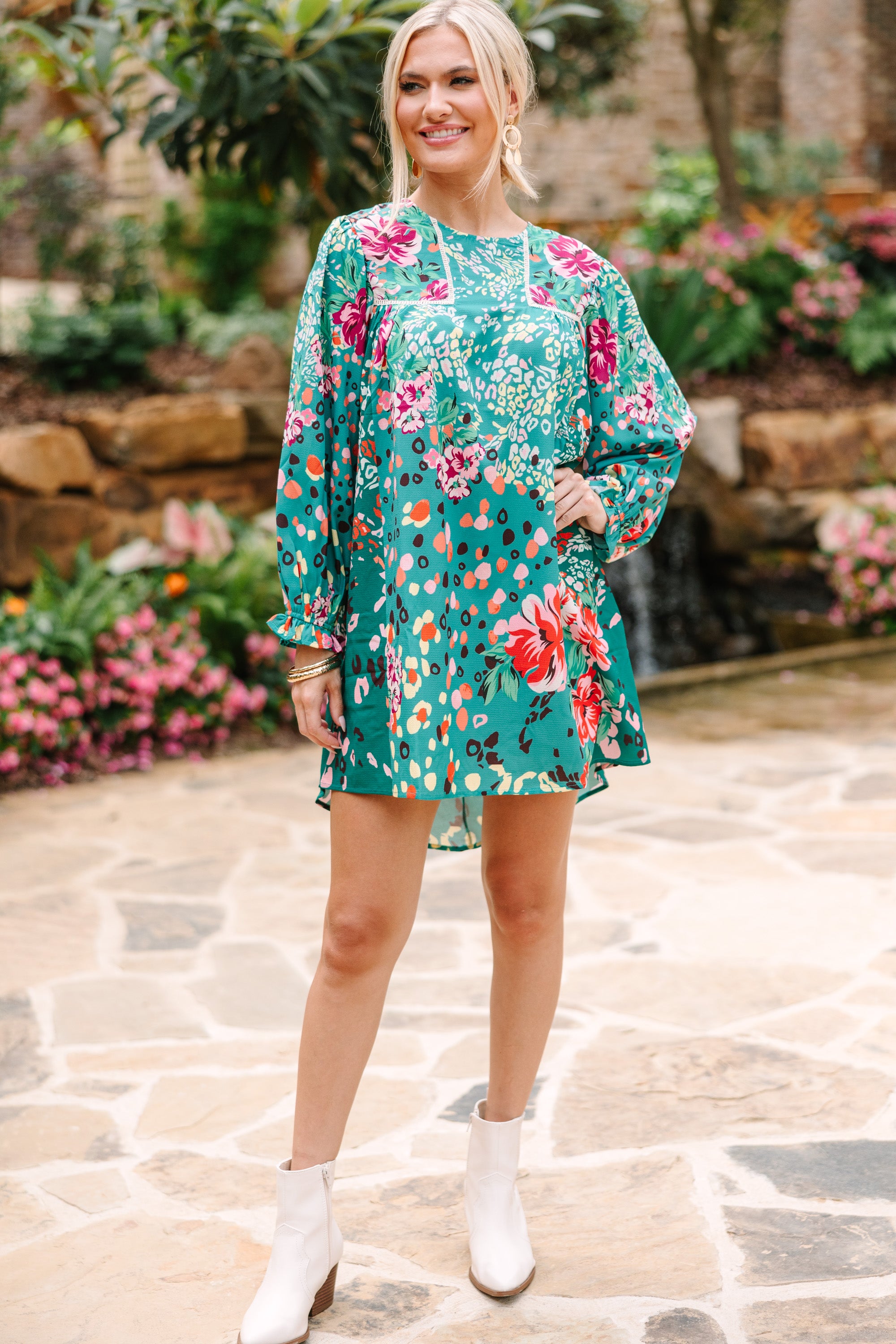 CHIRNAISHOP - Feeling Compelled Forest Green Mixed Print Dress