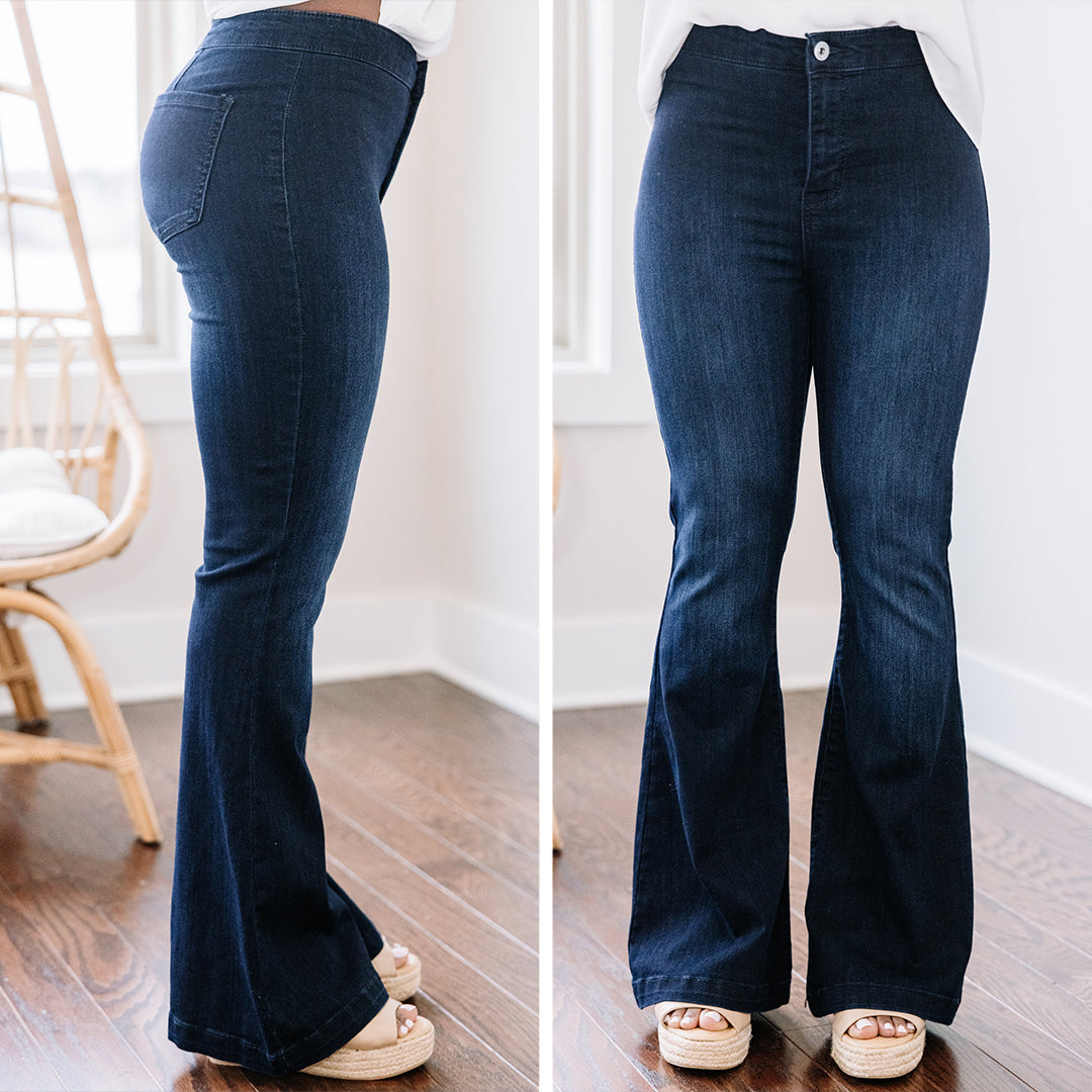 CHIRNAISHOP - Break It Down Petite Dark Wash Flare Jeans