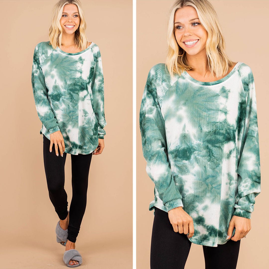 CHIRNAISHOP - Easy Like Sunday Olive Green Tie Dye Tunic