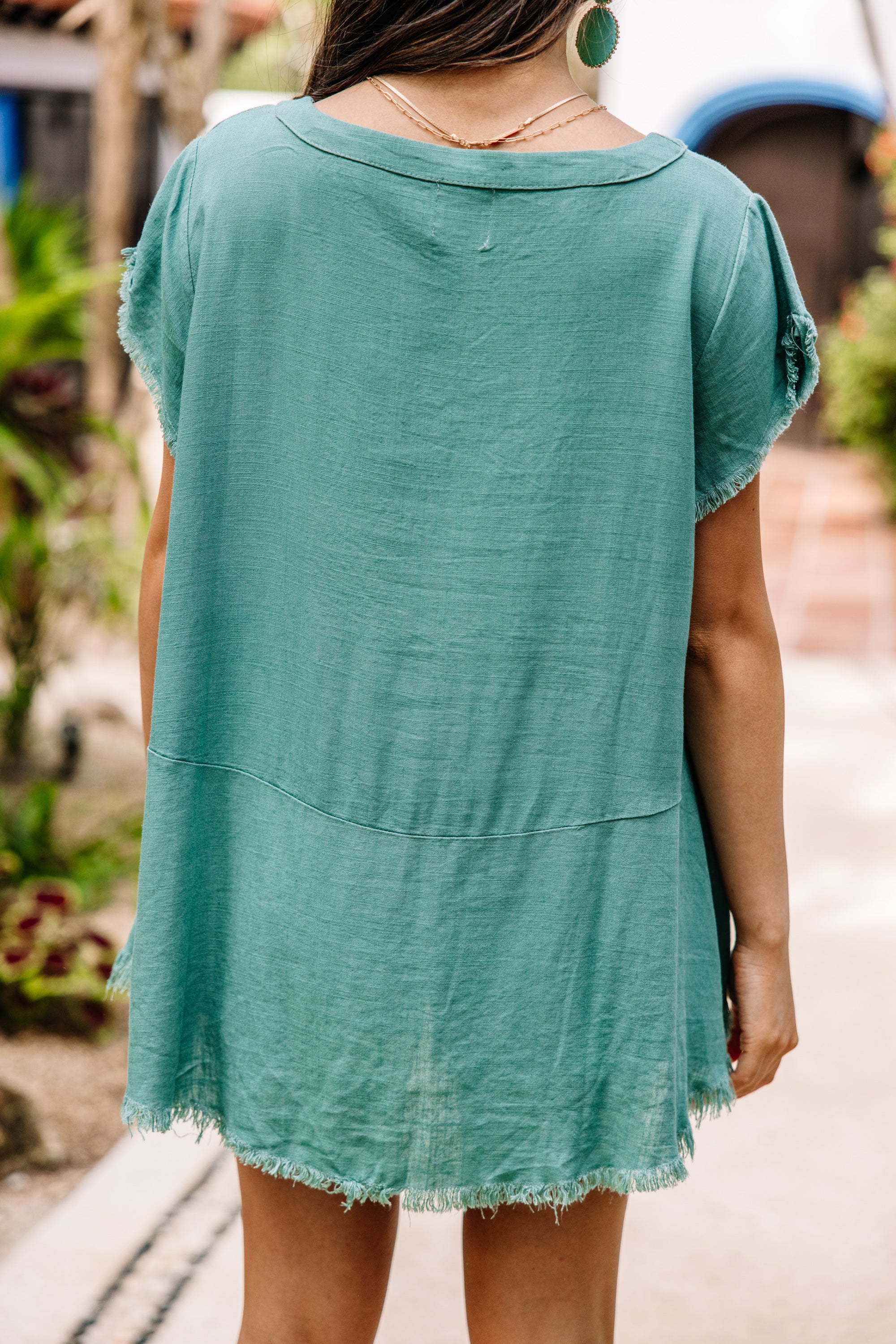 CHIRNAISHOP - Great Adventures Jade Green Linen Top