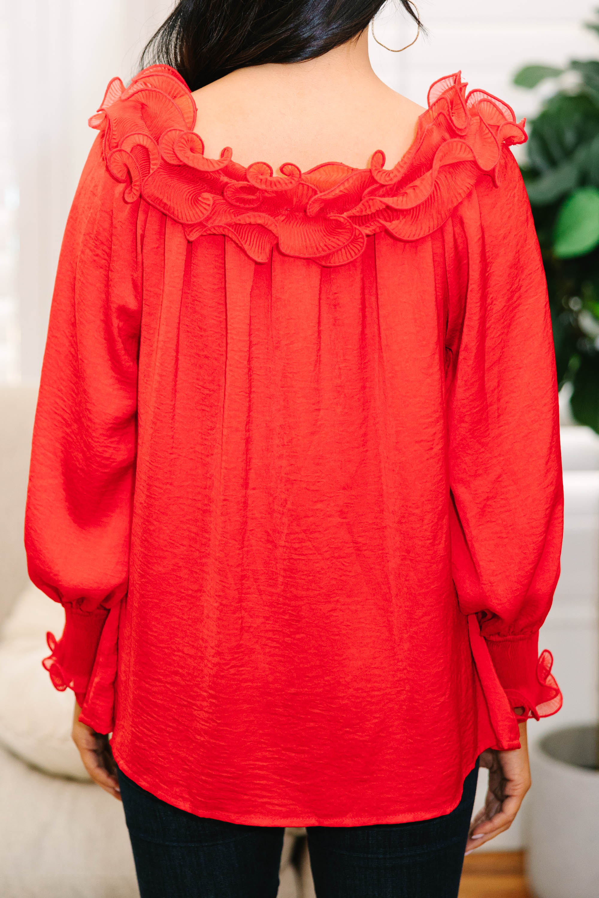 CHIRNAISHOP - Offer Your Love Red Ruffled Blouse