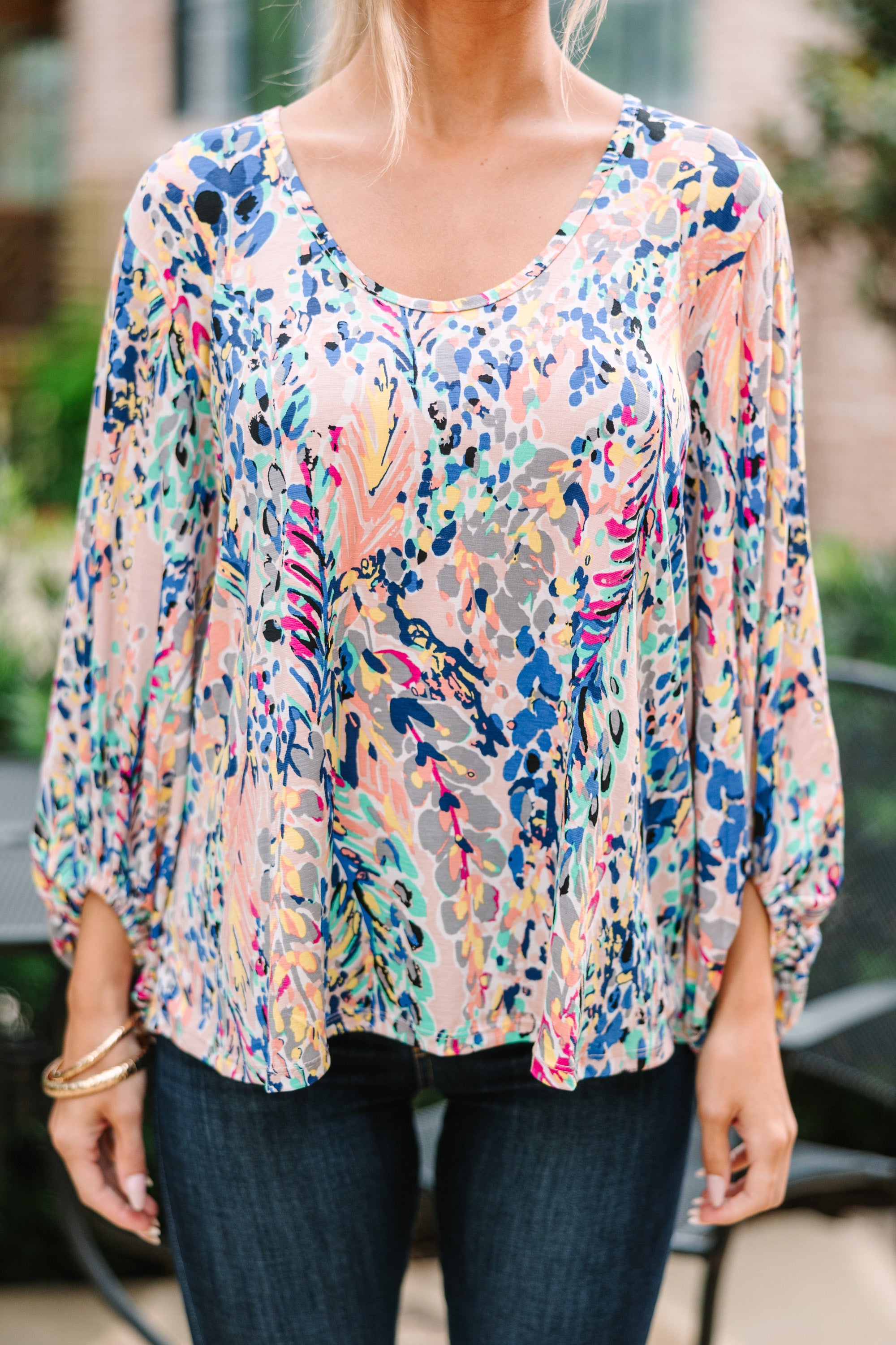 CHIRNAISHOP - Just You Wait Peach & Royal Floral Blouse