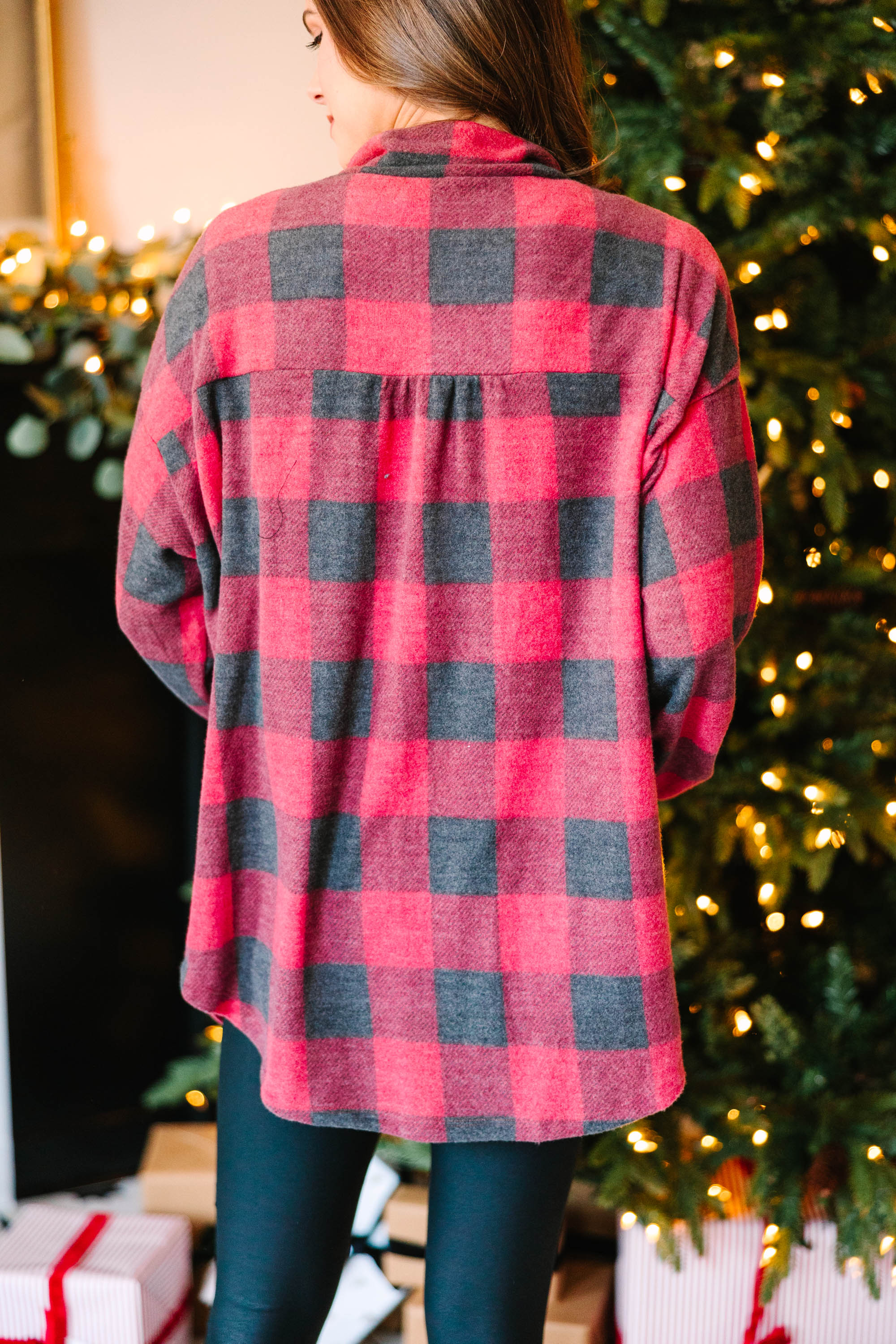 CHIRNAISHOP - Stay Here Red Buffalo Plaid Button Down Top
