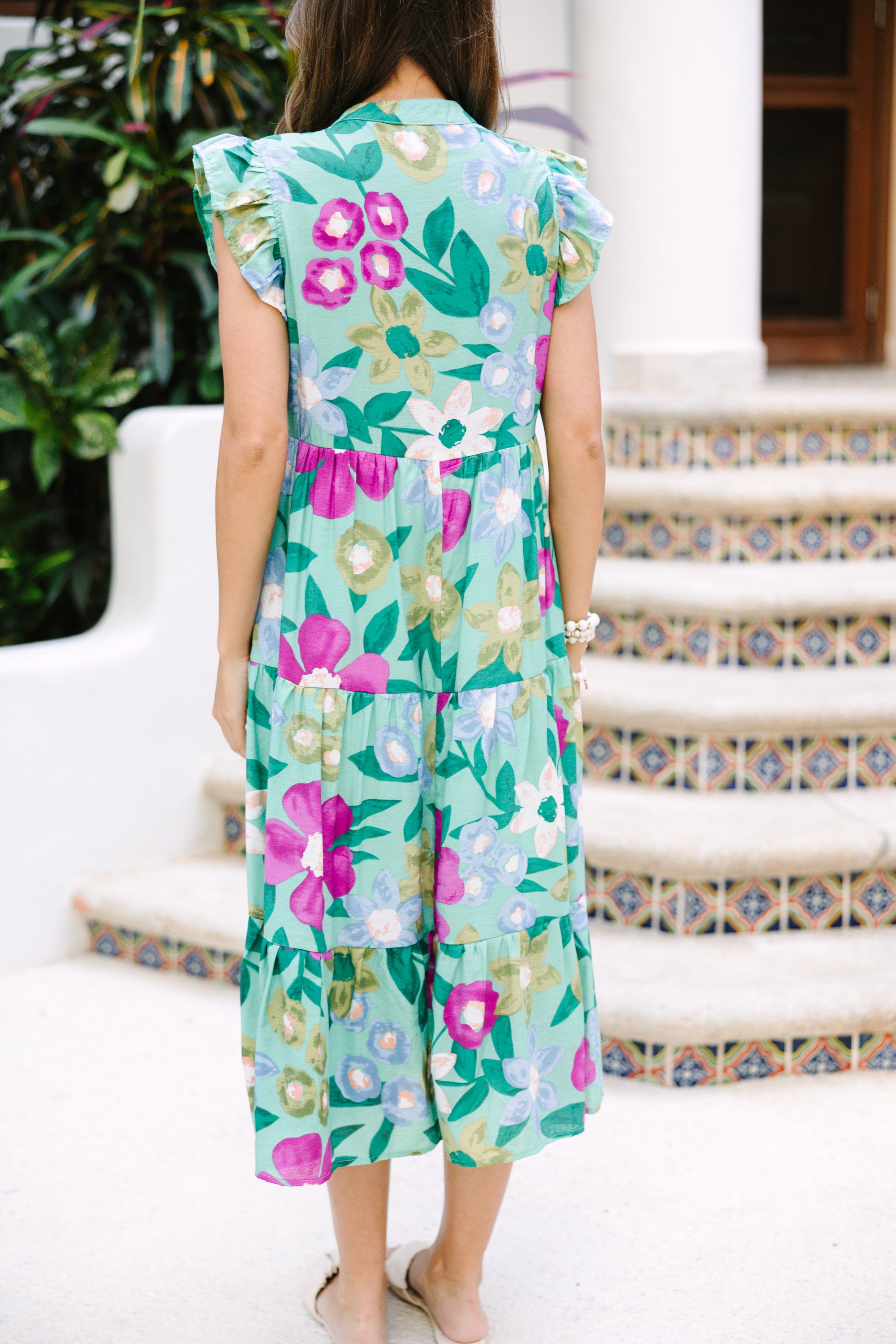 CHIRNAISHOP - Created Beauty Sage Green Floral Midi Dress