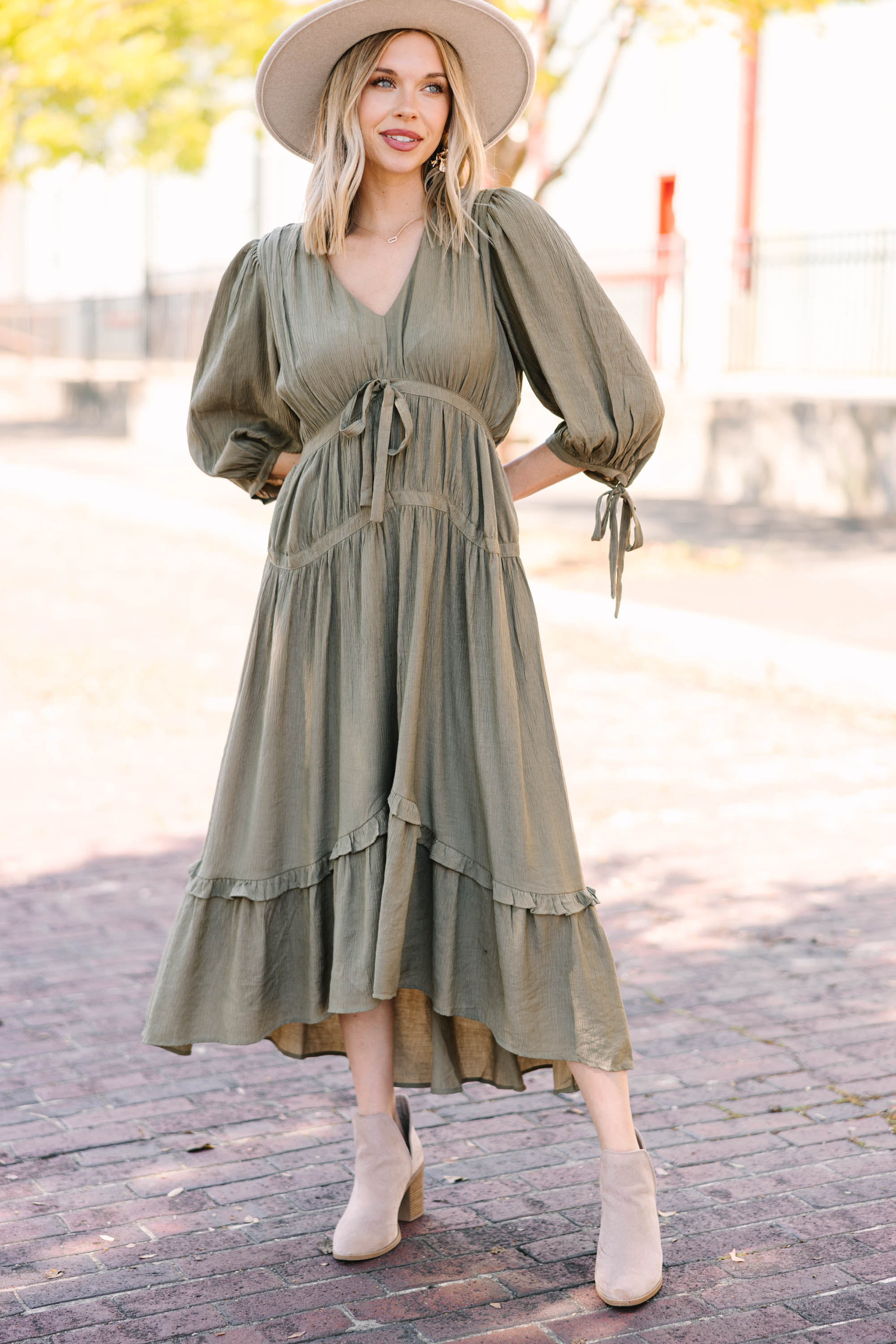CHIRNAISHOP - Be Your All Vintage Olive Green Midi Dress