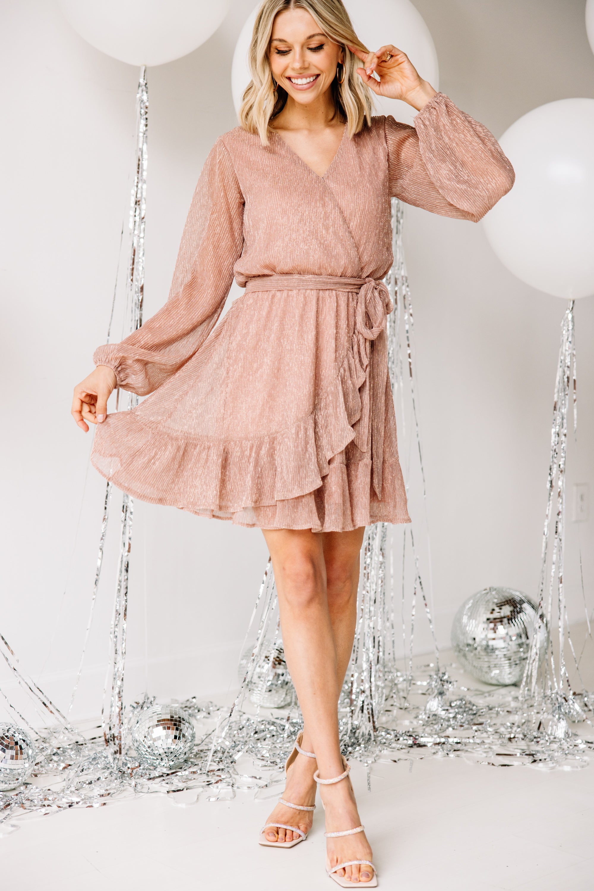CHIRNAISHOP - All The Joy Rose Gold Metallic Dress