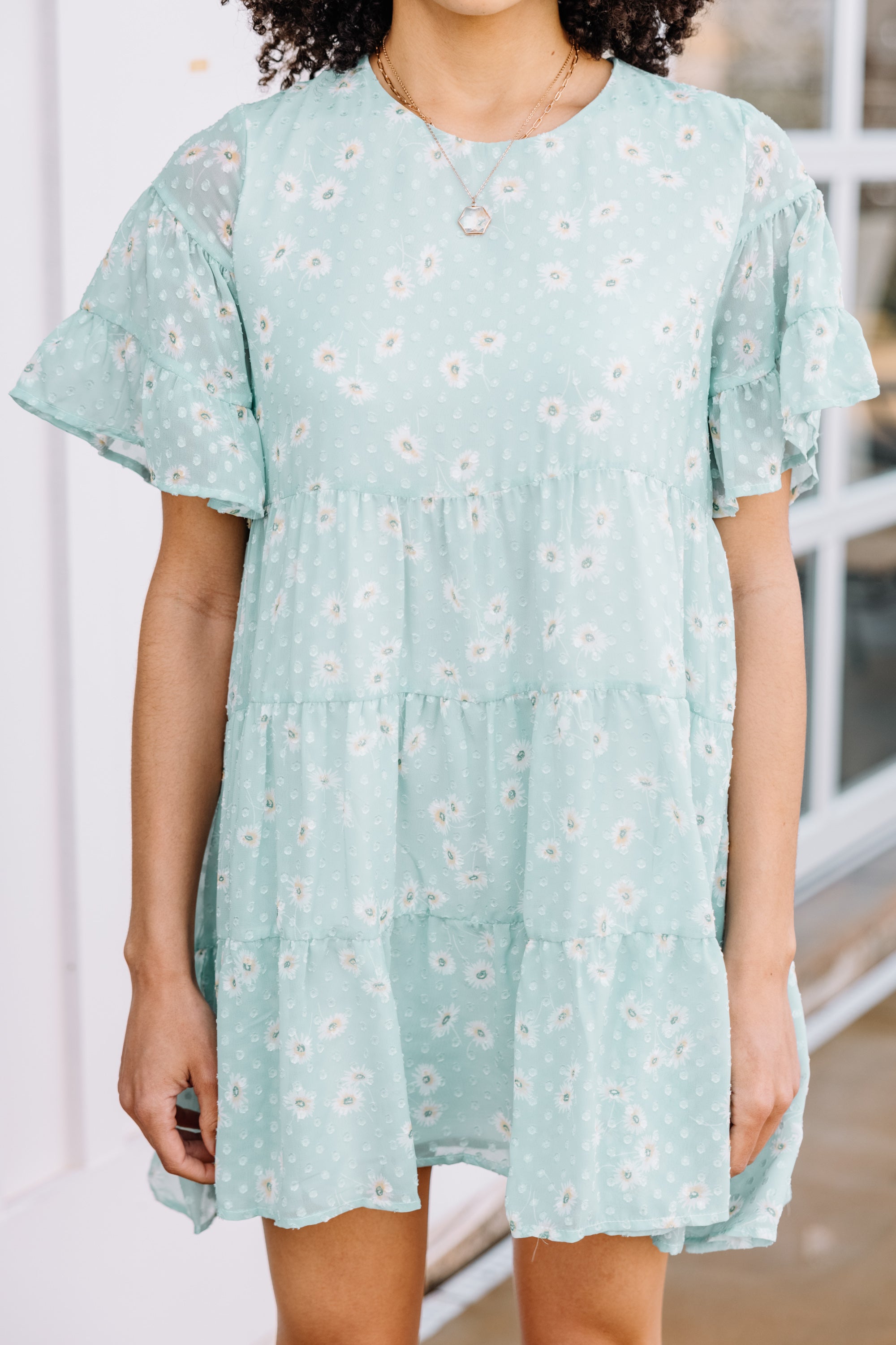 CHIRNAISHOP - Find Your Way Sage Green Swiss Dot Dress