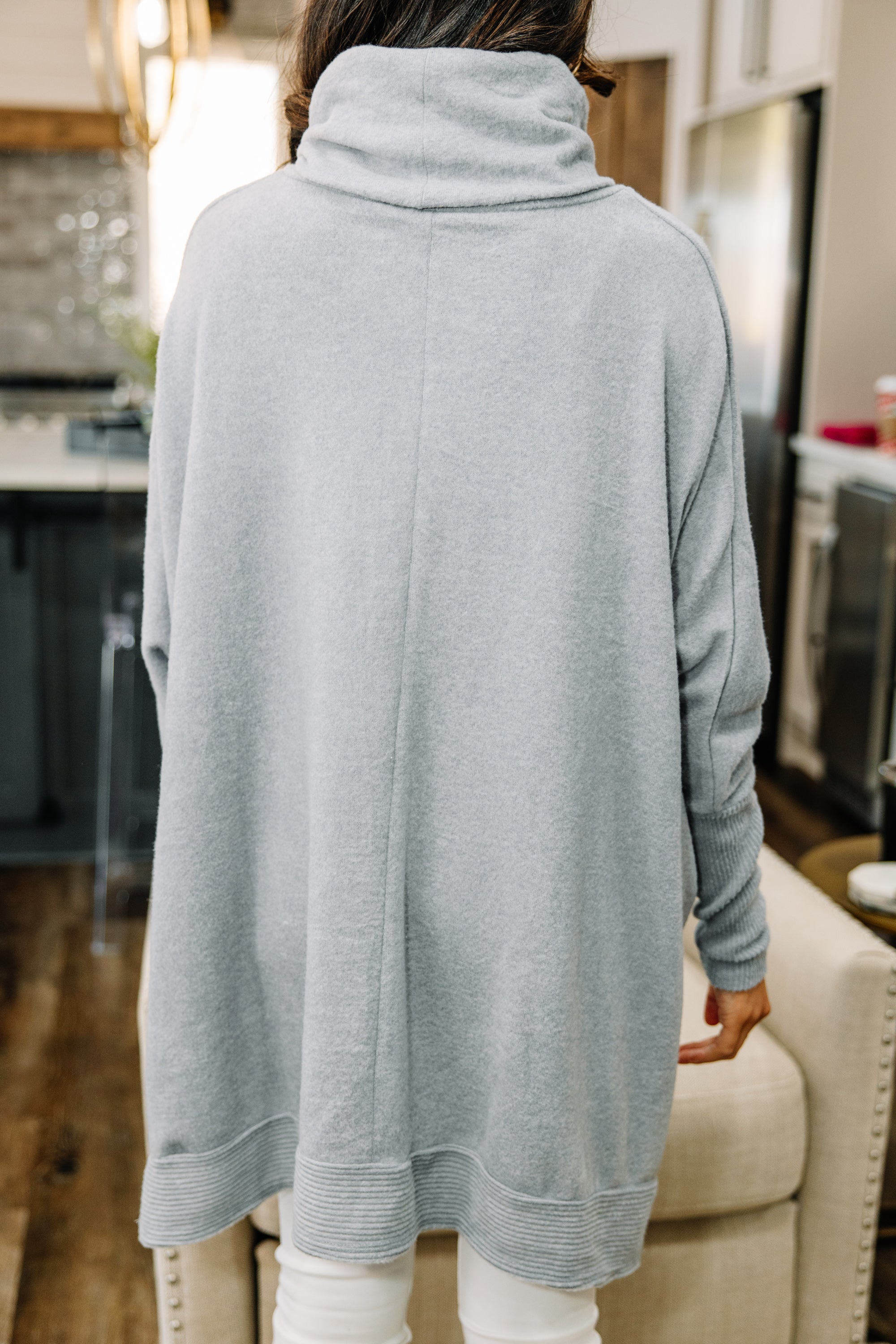 CHIRNAISHOP - Special Moments Heather Gray Cowl Neck Tunic