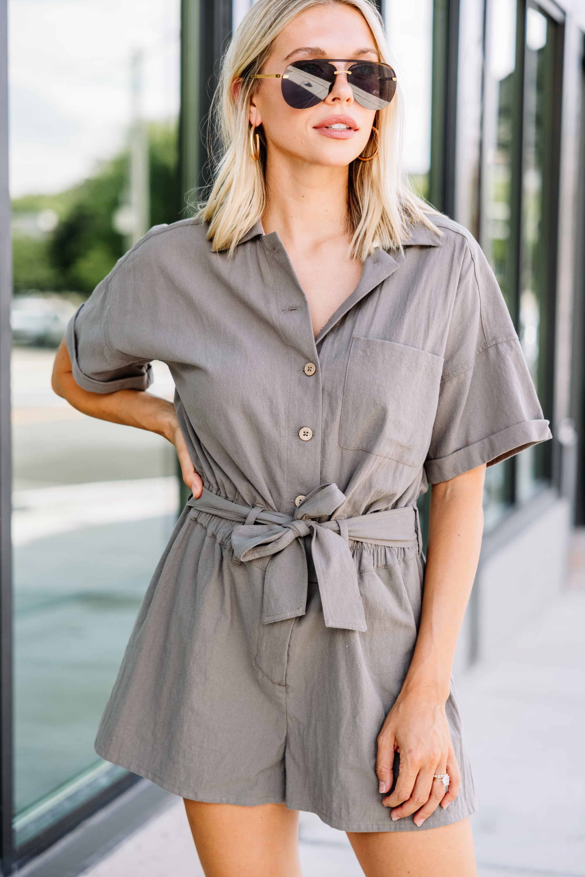 CHIRNAISHOP - On The Move Olive Green Cotton Romper