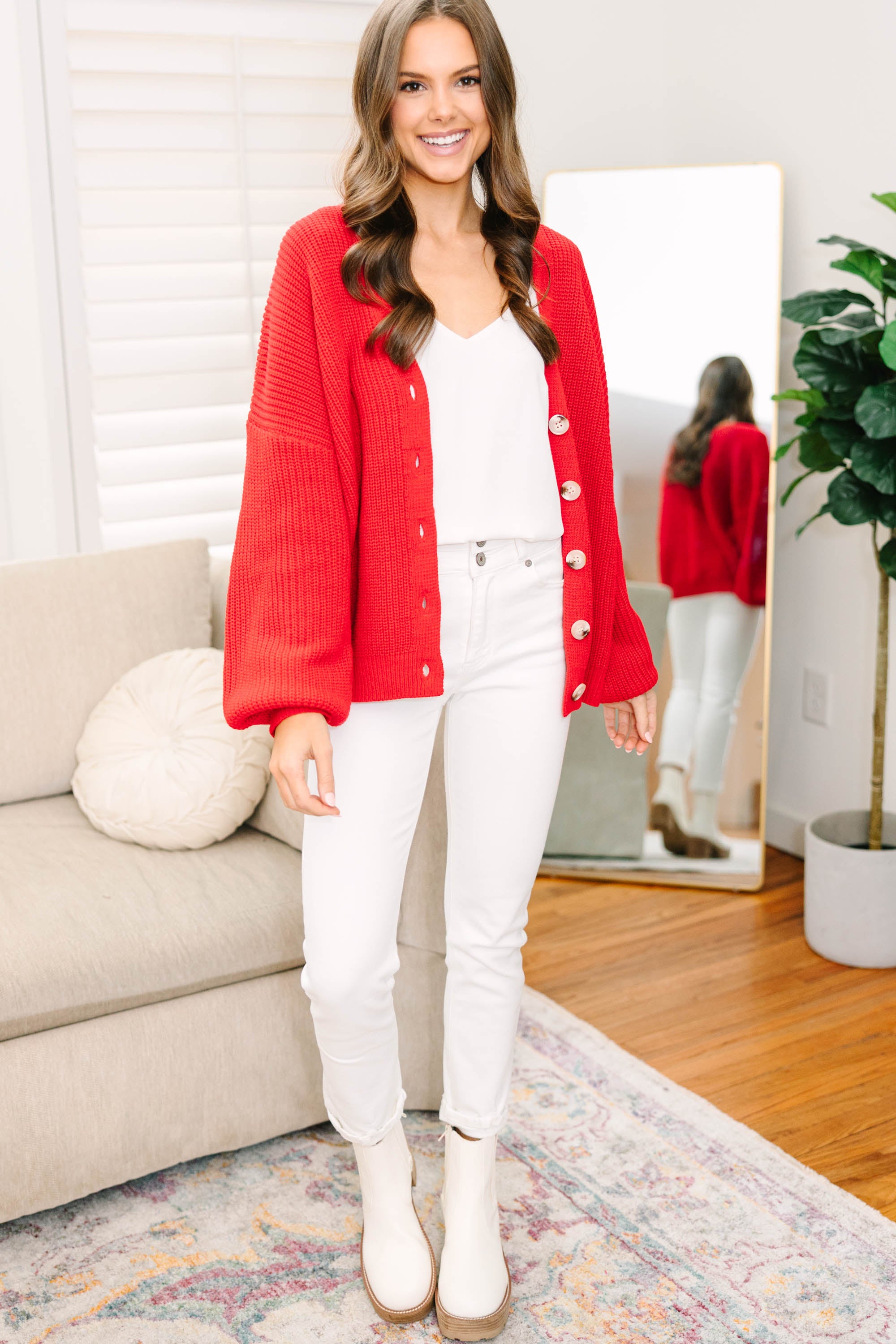 CHIRNAISHOP - Make You Happy Red Bubble Sleeve Cardigan