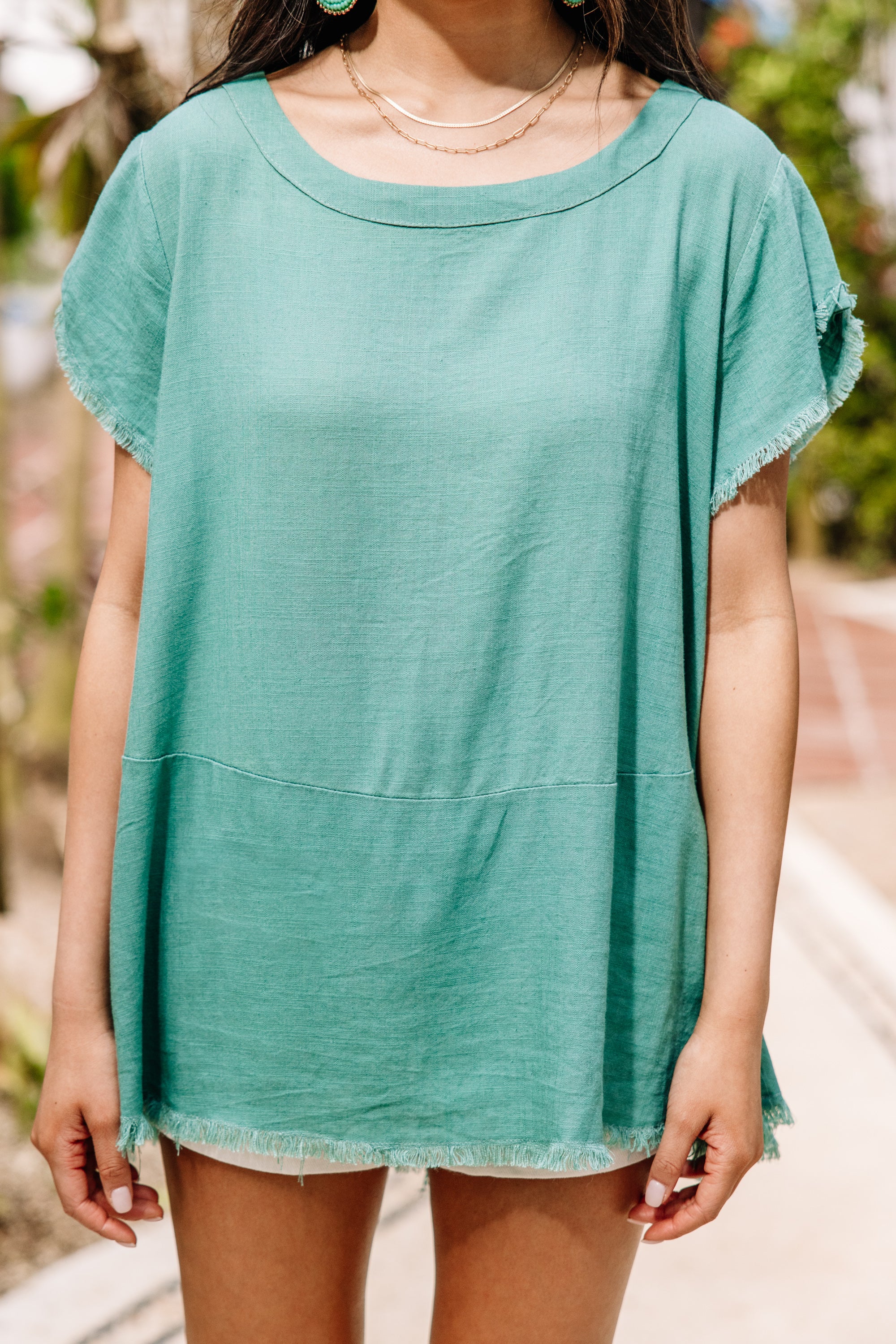 CHIRNAISHOP - Great Adventures Jade Green Linen Top