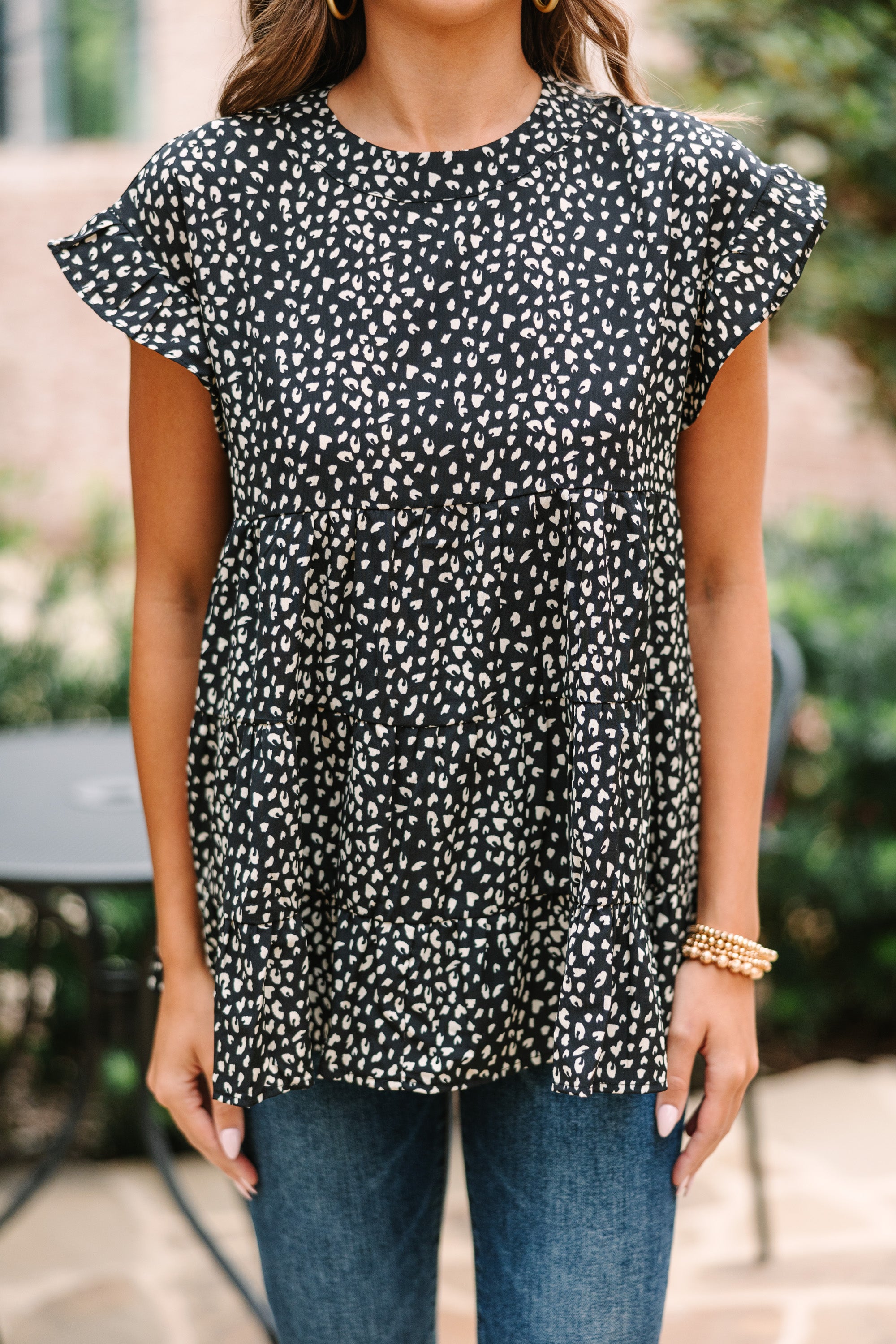 CHIRNAISHOP - Hear Your Call Black Leopard Babydoll Top