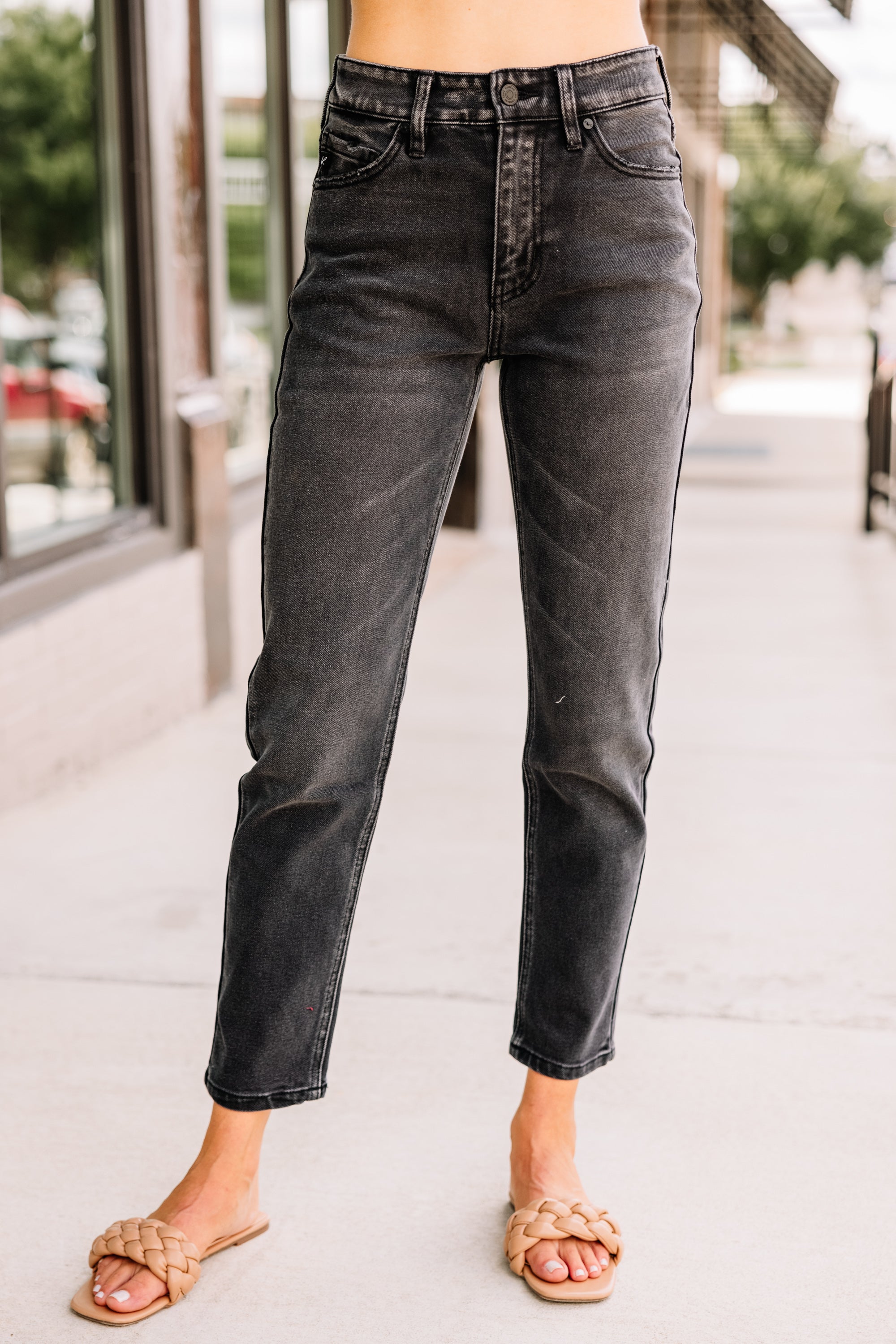 CHIRNAISHOP - KanCan: Remember It Well Washed Black High Rise Cropped Jeans