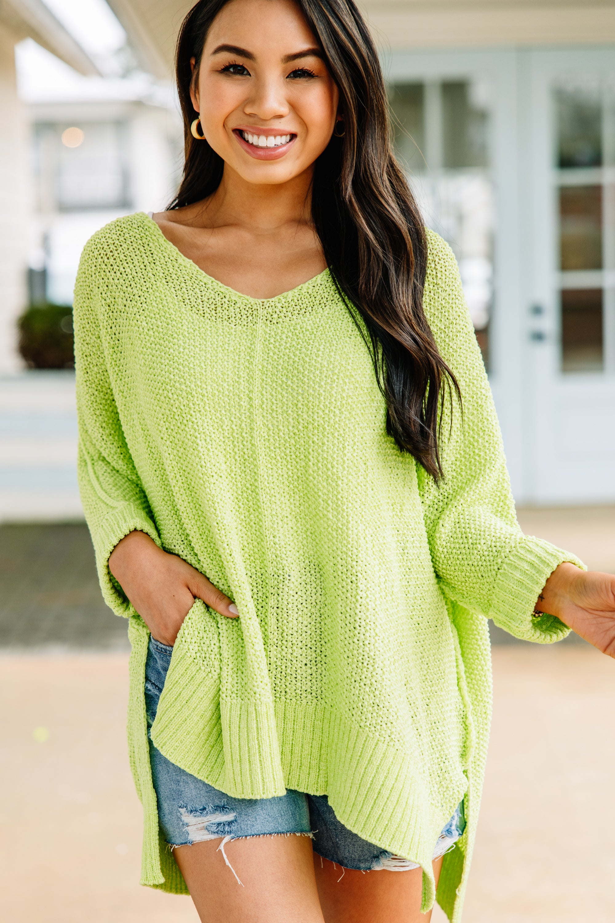 CHIRNAISHOP - Don't Waste A Moment Neon Lime Oversized Sweater