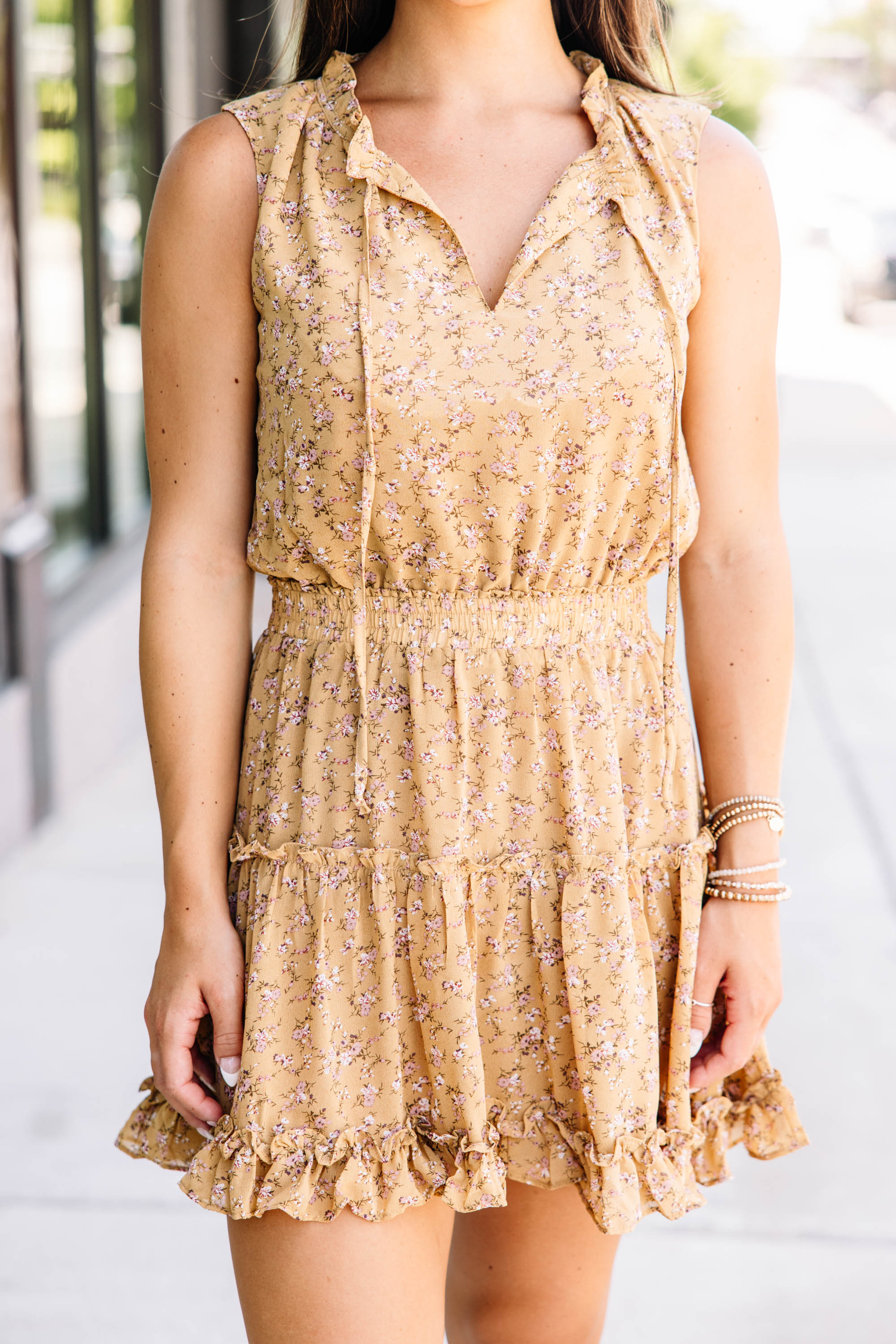 CHIRNAISHOP - Between Us Mustard Yellow Ditsy Floral Dress