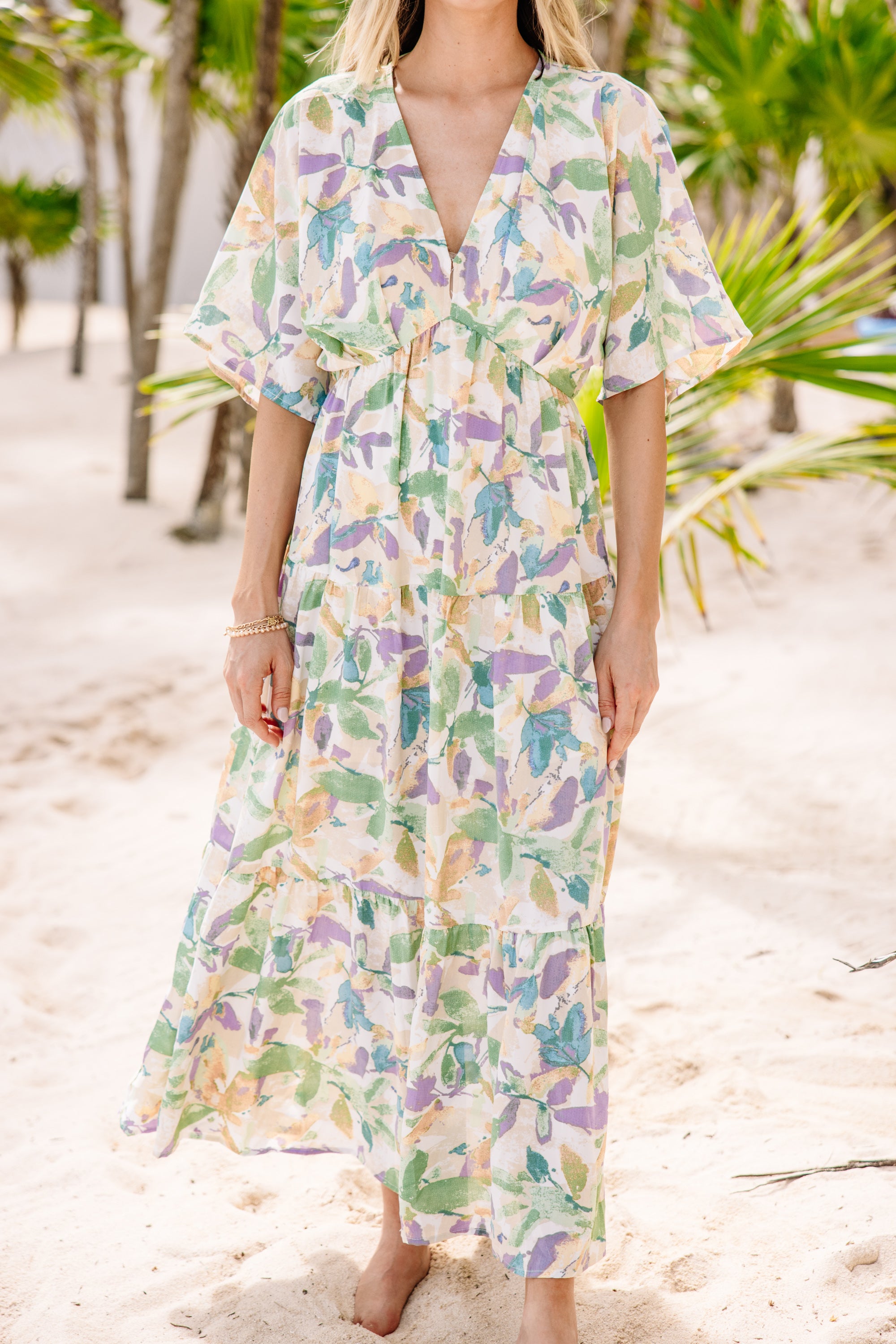 CHIRNAISHOP - At This Time Green Floral Maxi Dress