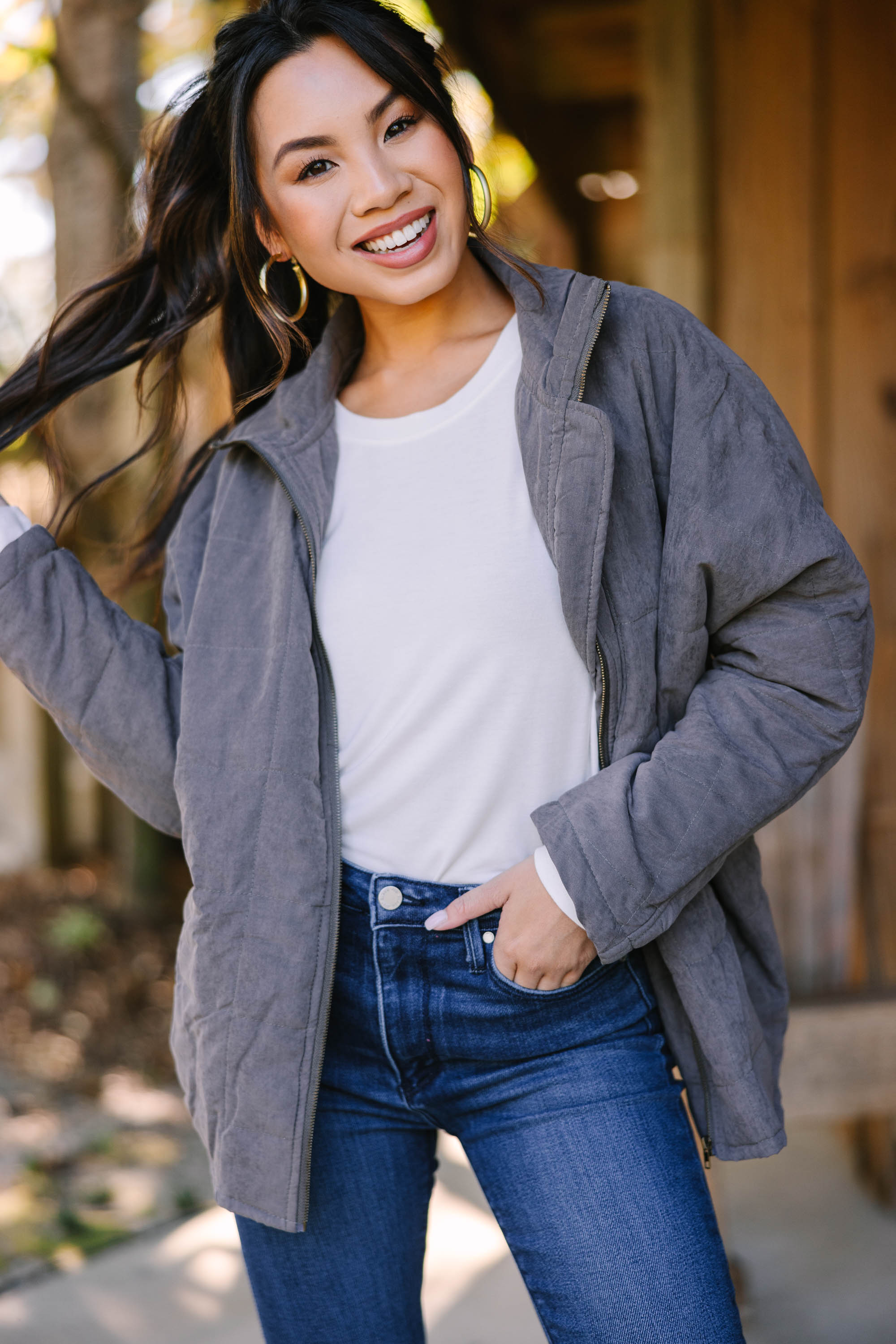 CHIRNAISHOP - Think For Yourself Charcoal Gray Quilted Jacket