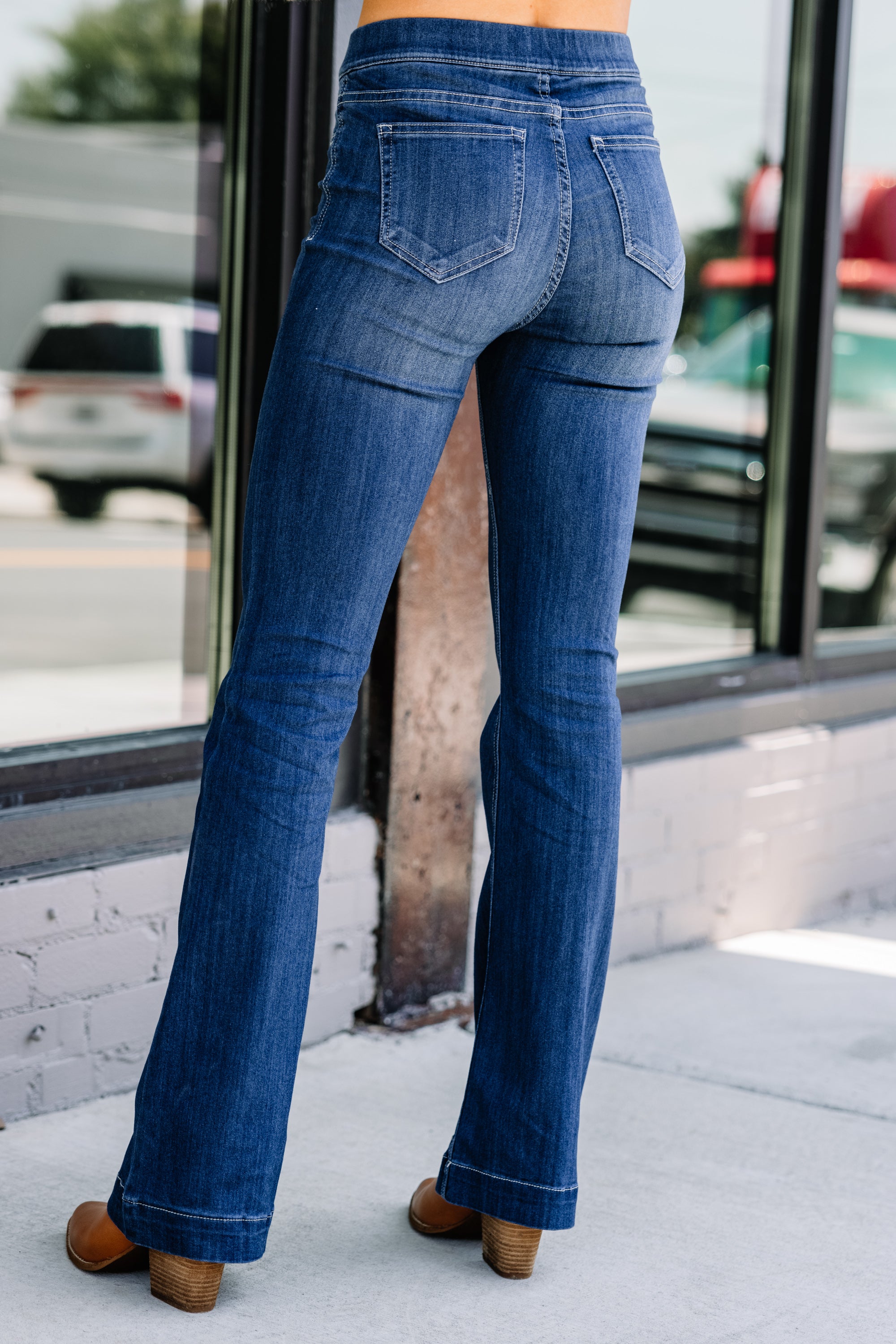 CHIRNAISHOP - Feeling Generous Dark Wash Flare Jeggings