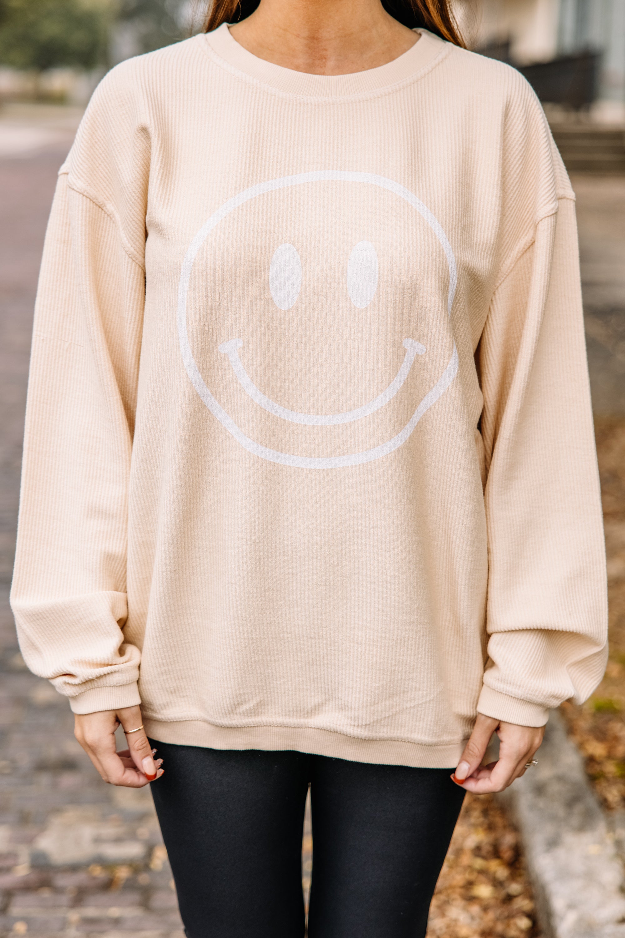 CHIRNAISHOP - Keep Smiling Natural Corded Sweatshirt