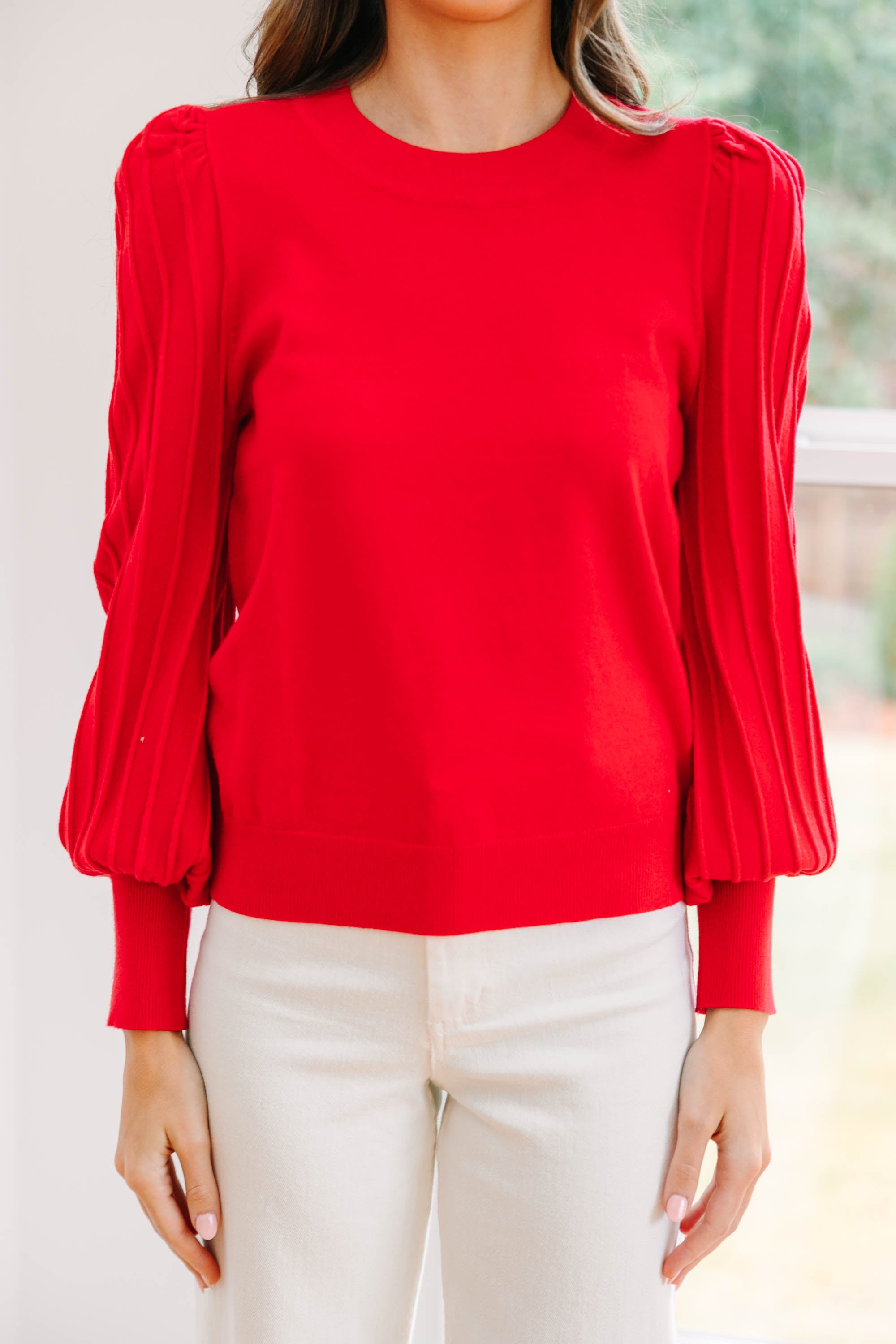 CHIRNAISHOP - Make It Easy Red Puff Sleeve Sweater