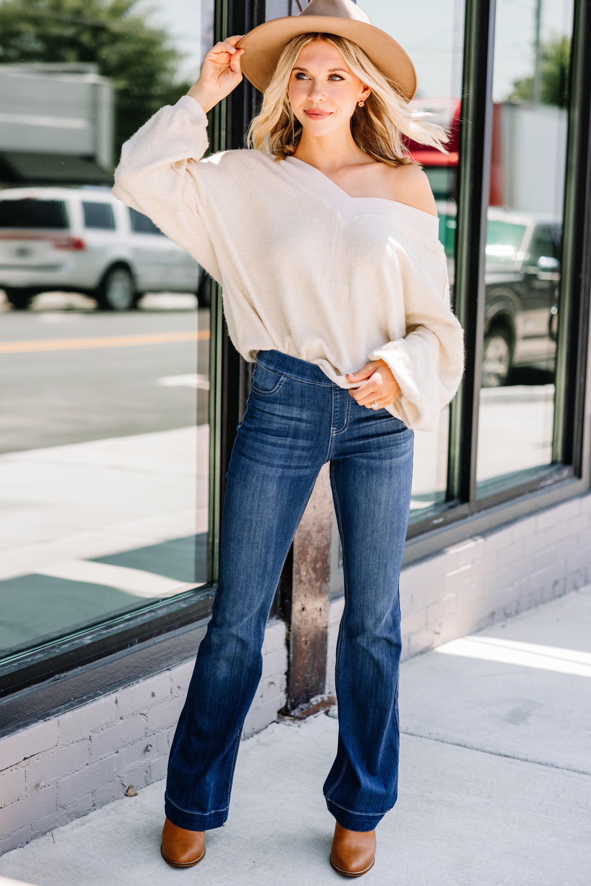 CHIRNAISHOP - Feeling Generous Dark Wash Flare Jeggings