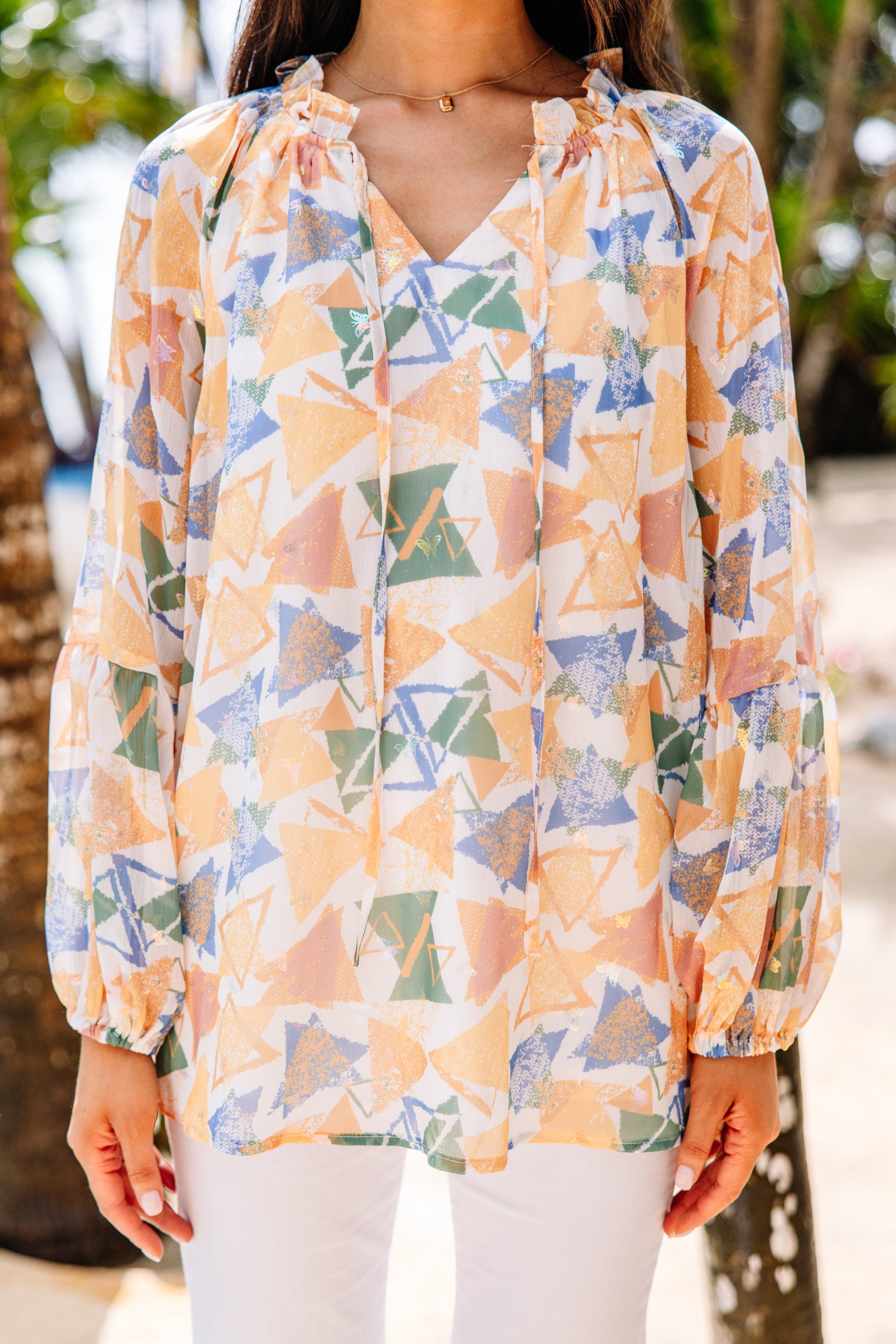 CHIRNAISHOP - Tell Your Story Mustard Yellow Geometric Blouse