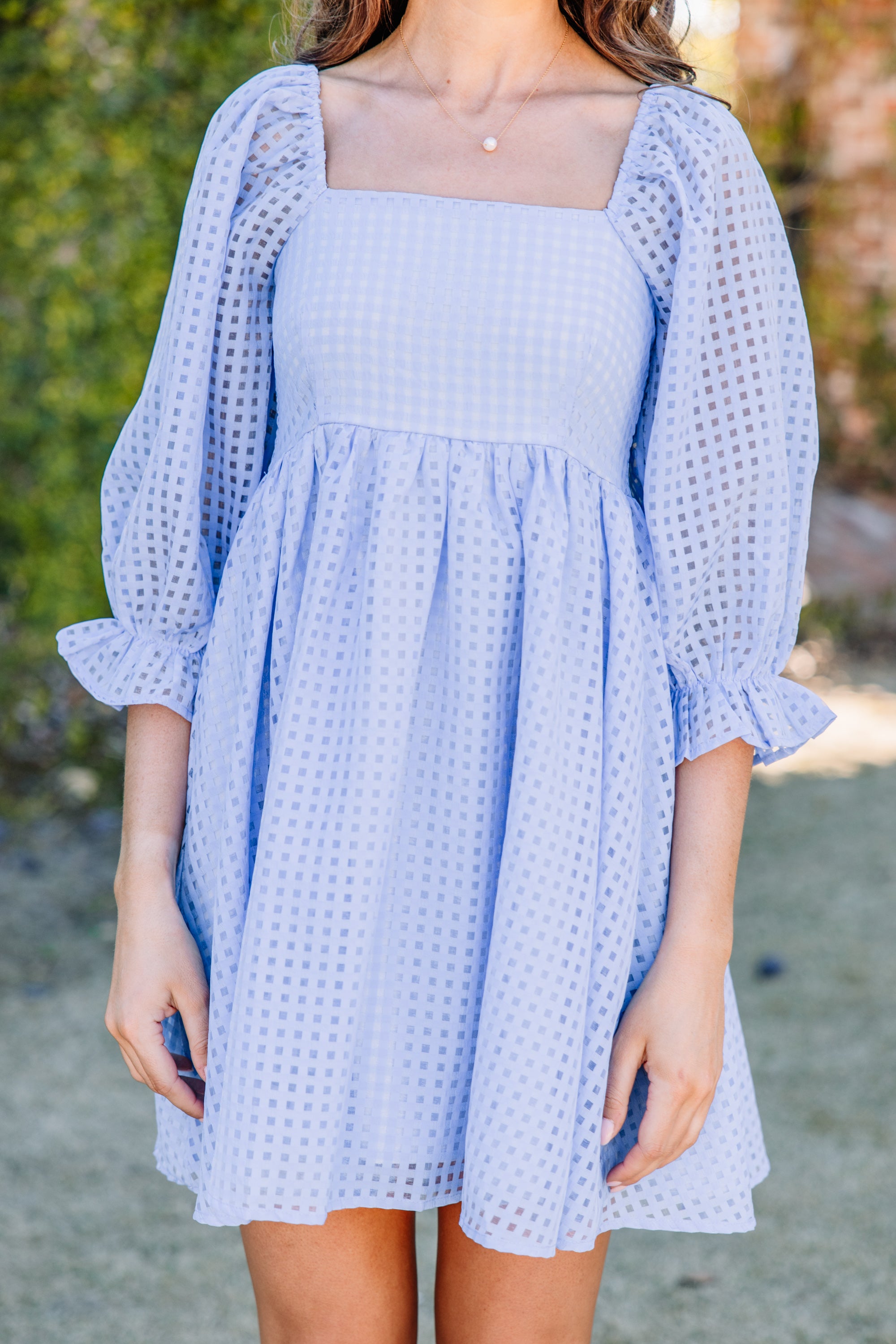 CHIRNAISHOP - Known Beauty Blue Textured Babydoll Dress