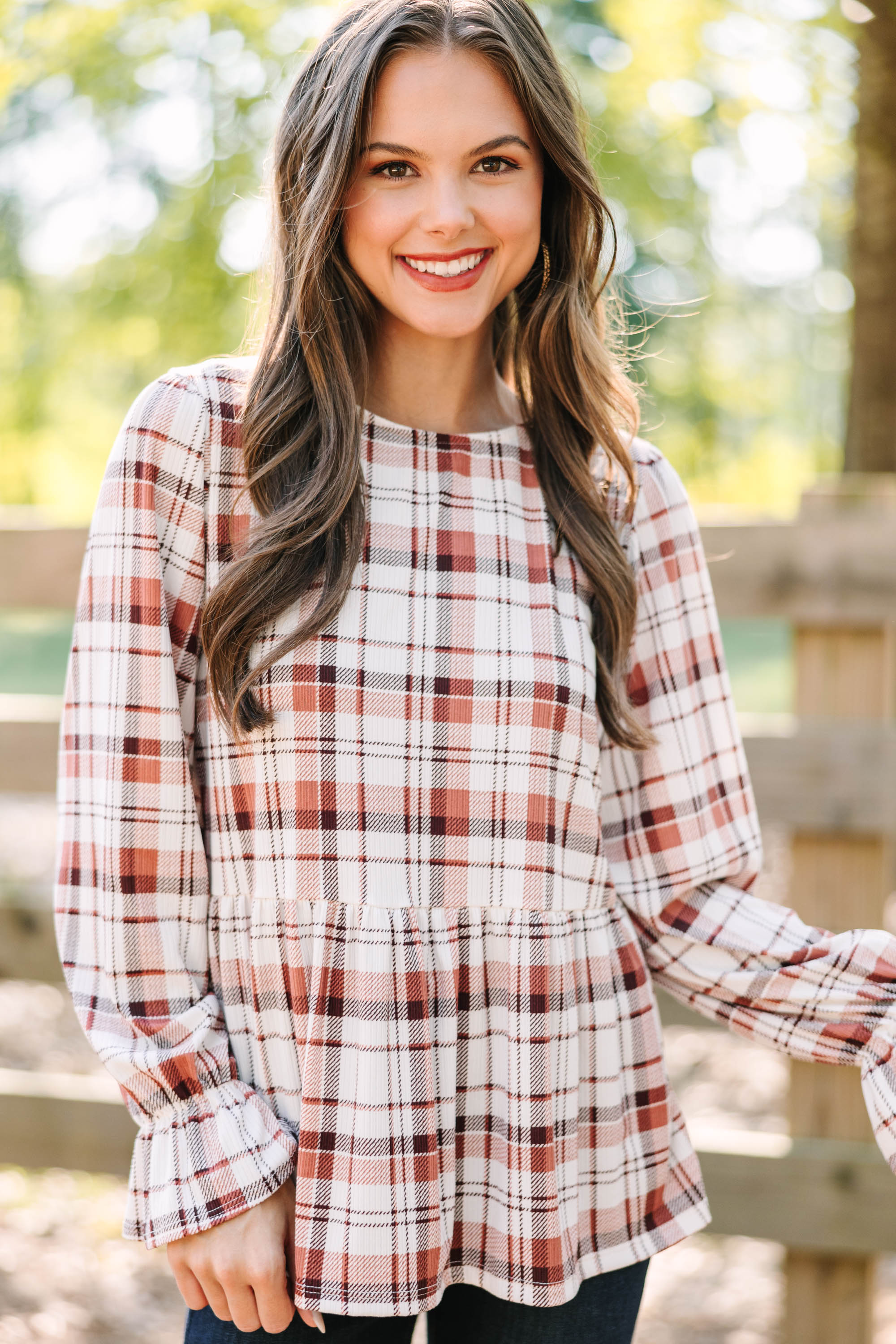CHIRNAISHOP - Need You Always Rust Orange Plaid Top