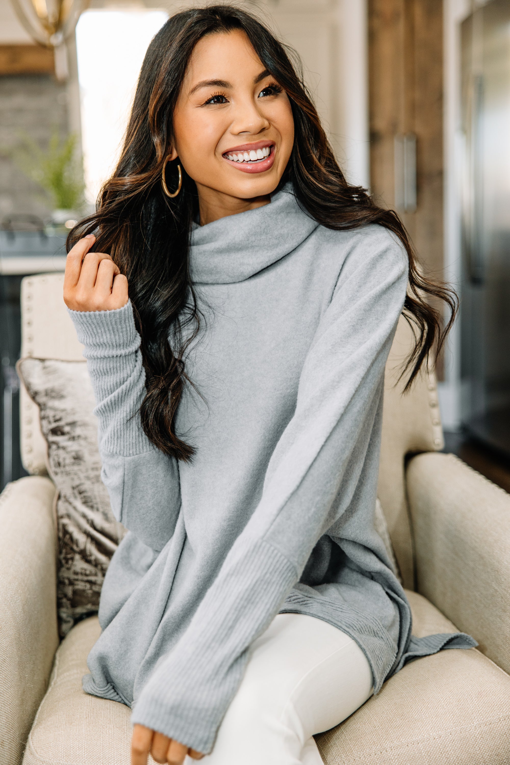 CHIRNAISHOP - Special Moments Heather Gray Cowl Neck Tunic