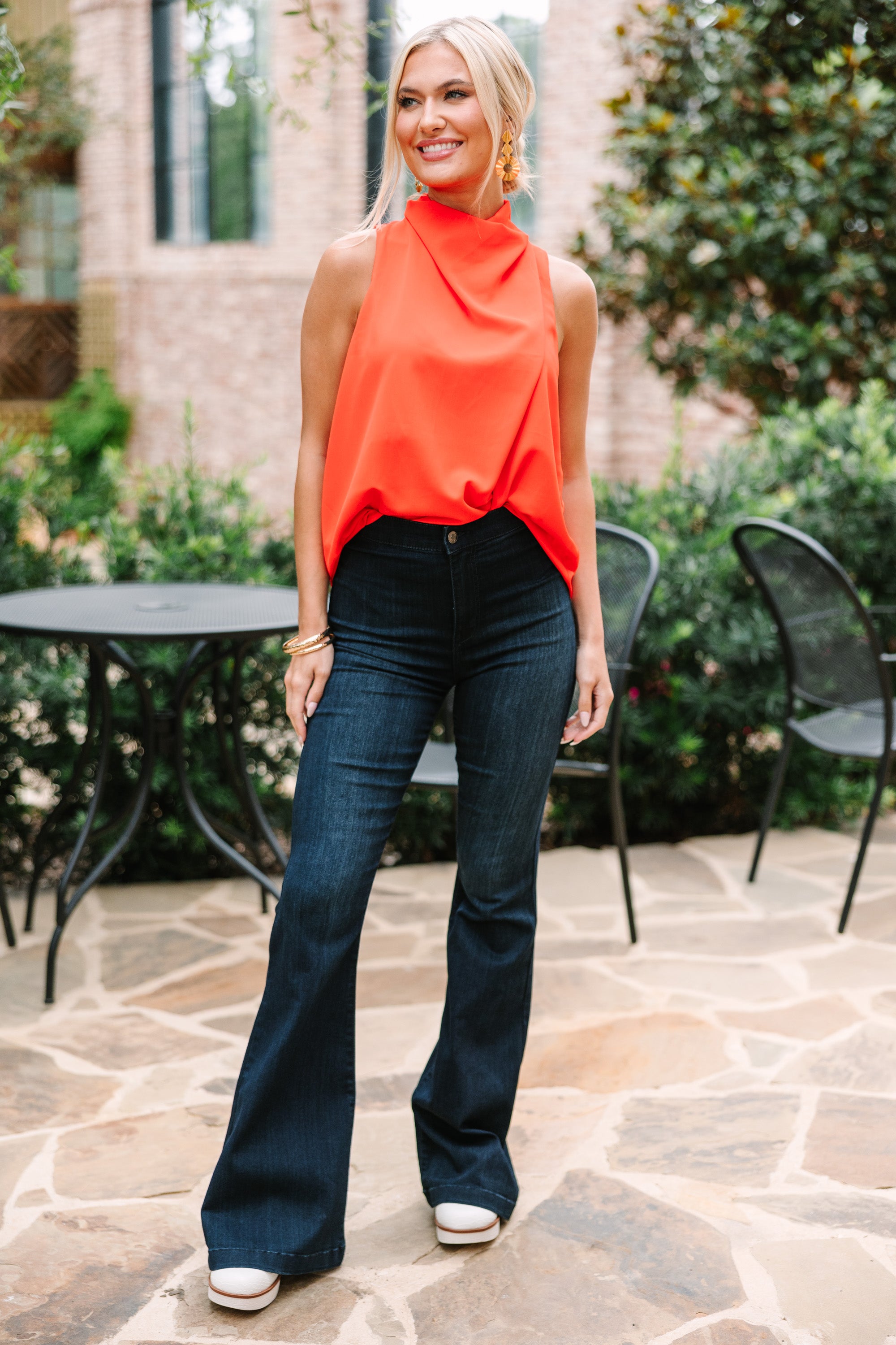 CHIRNAISHOP - Tell Your Story Tangerine Orange Cowl Neck Tank