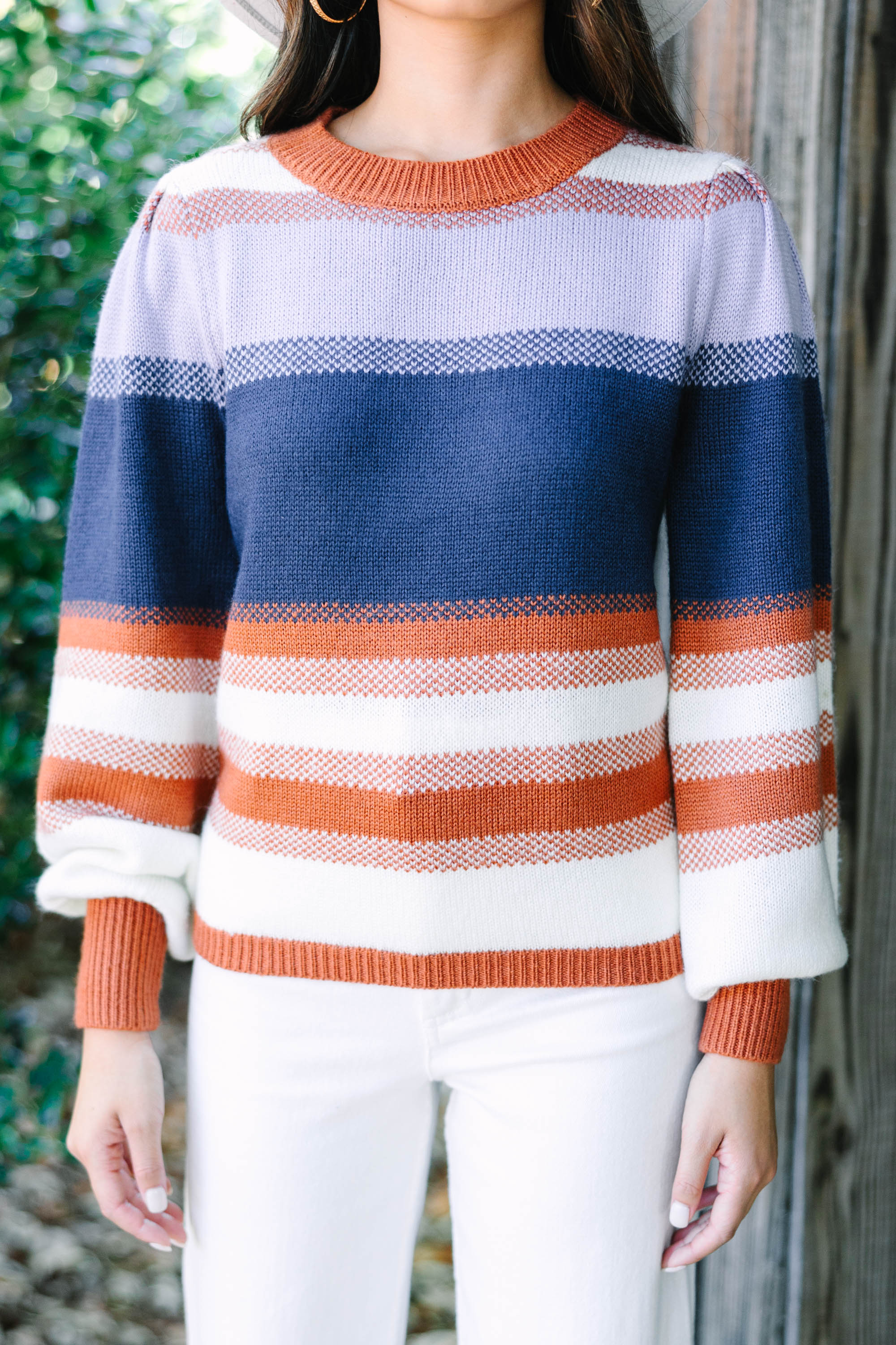 CHIRNAISHOP - Fall For You Navy Striped Sweater