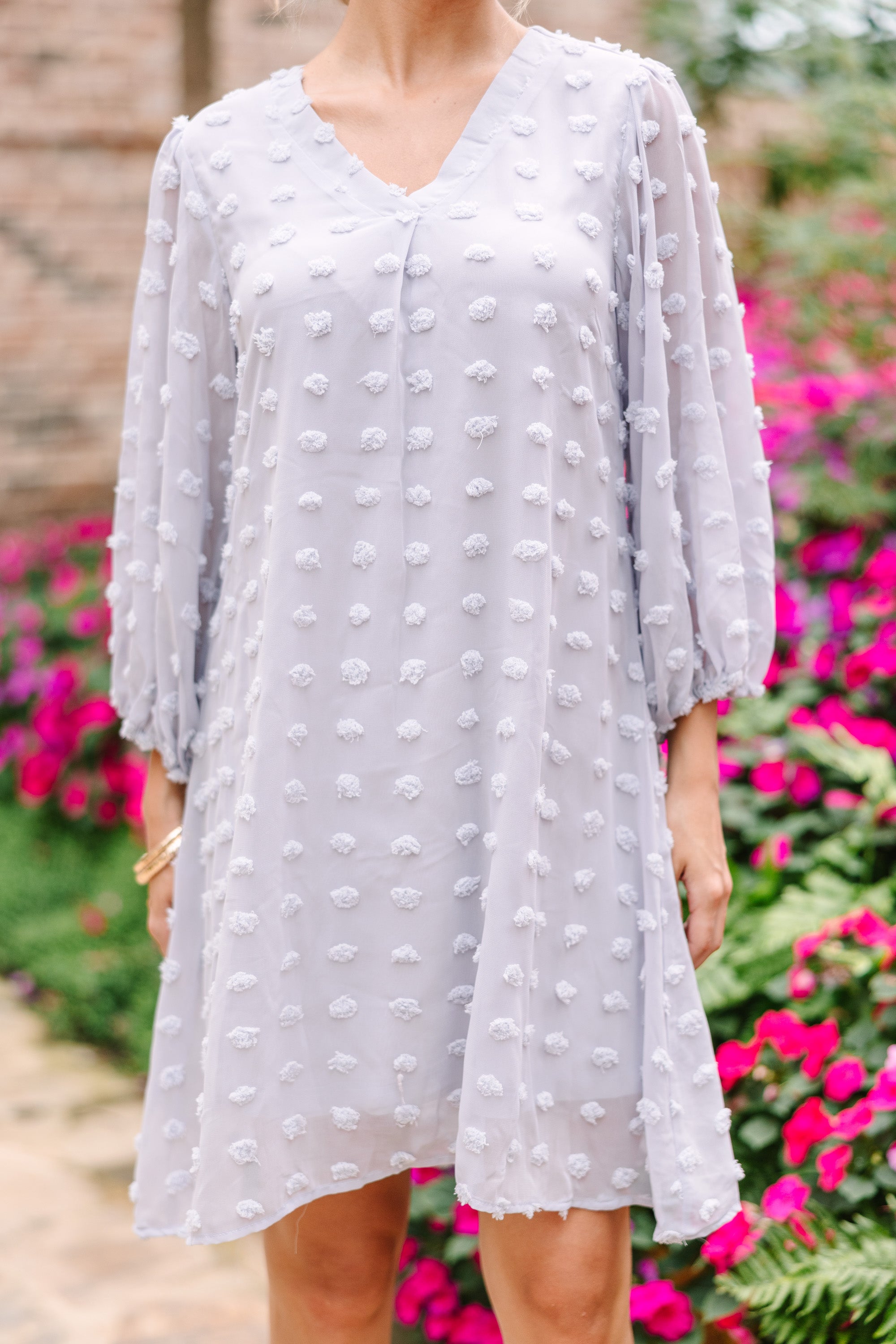 CHIRNAISHOP - Good To Know Silver Gray Swiss Dot Shift Dress