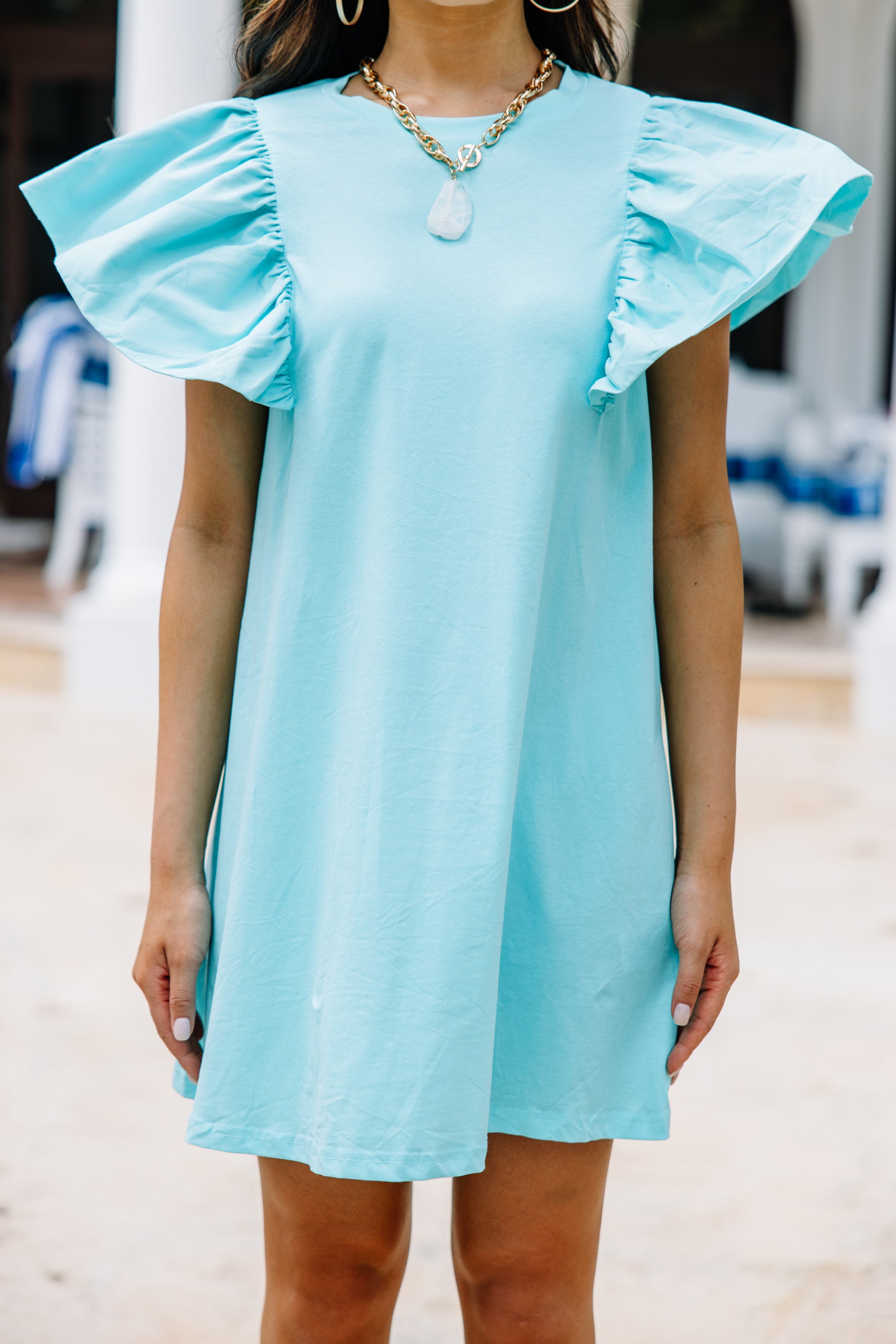 CHIRNAISHOP - Living The Dream Light Blue Ruffled Dress
