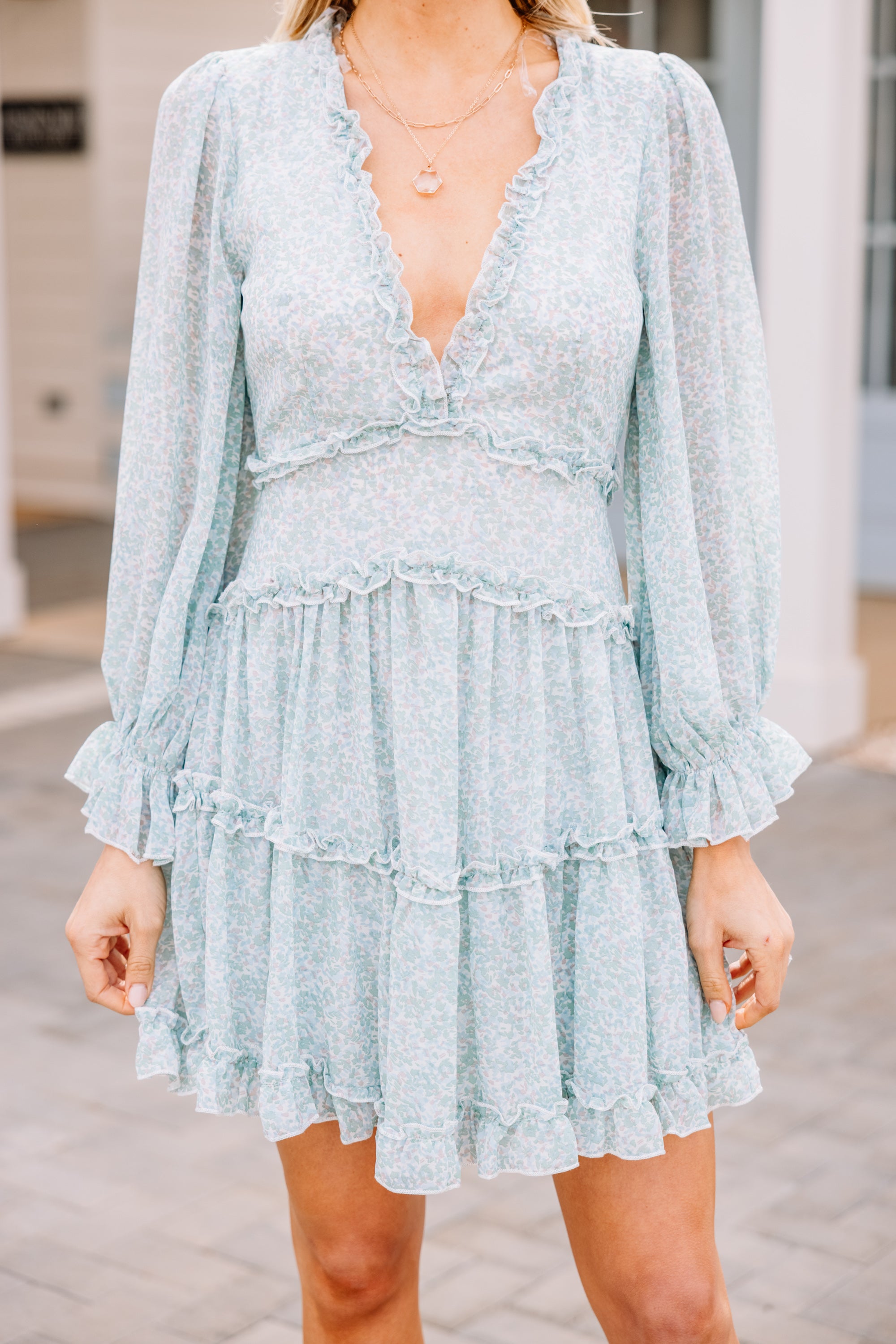 CHIRNAISHOP - Reach Out Sage Green Ditsy Floral Mini Dress