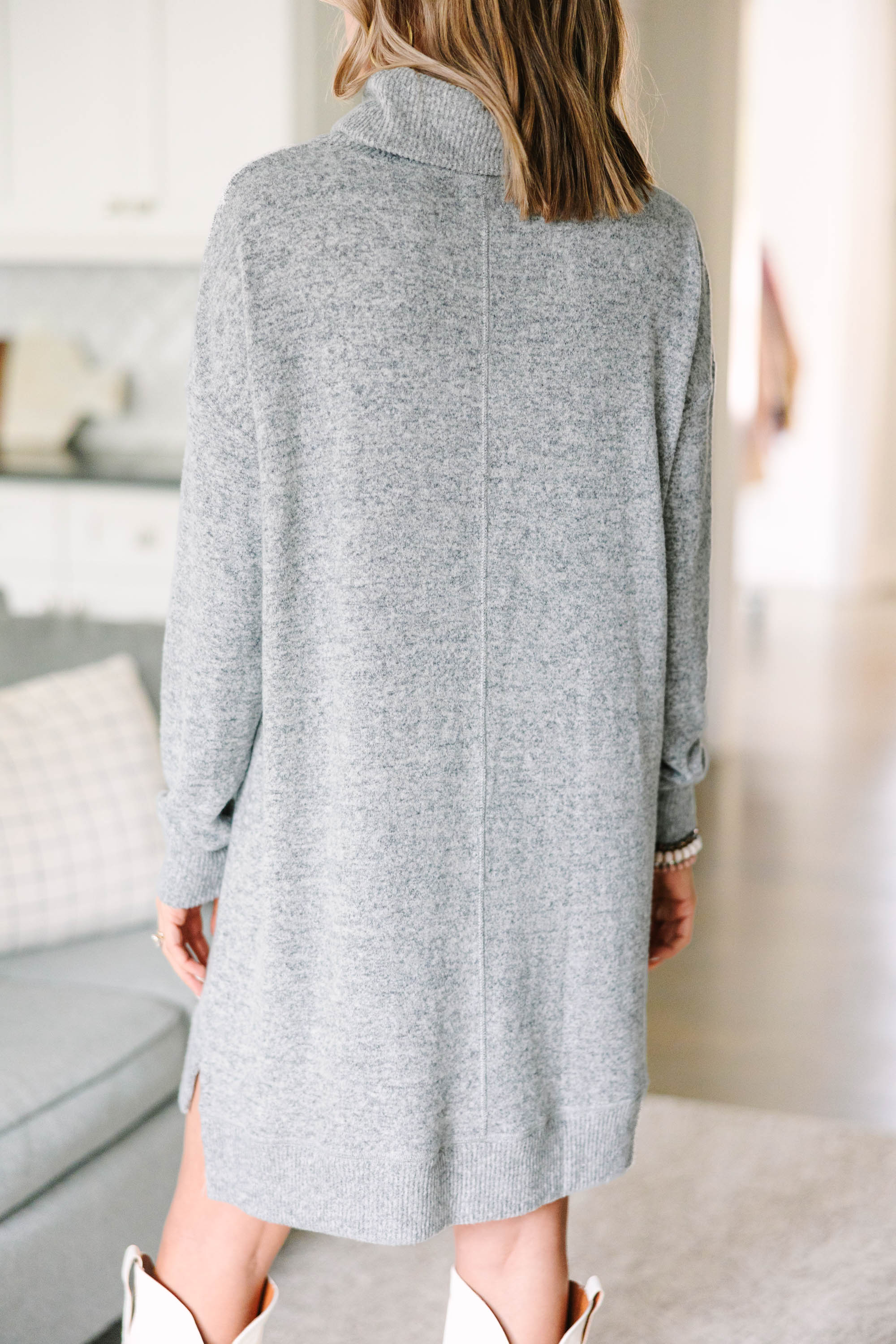 CHIRNAISHOP - Let's See Gray Cowl Neck Sweater Dress