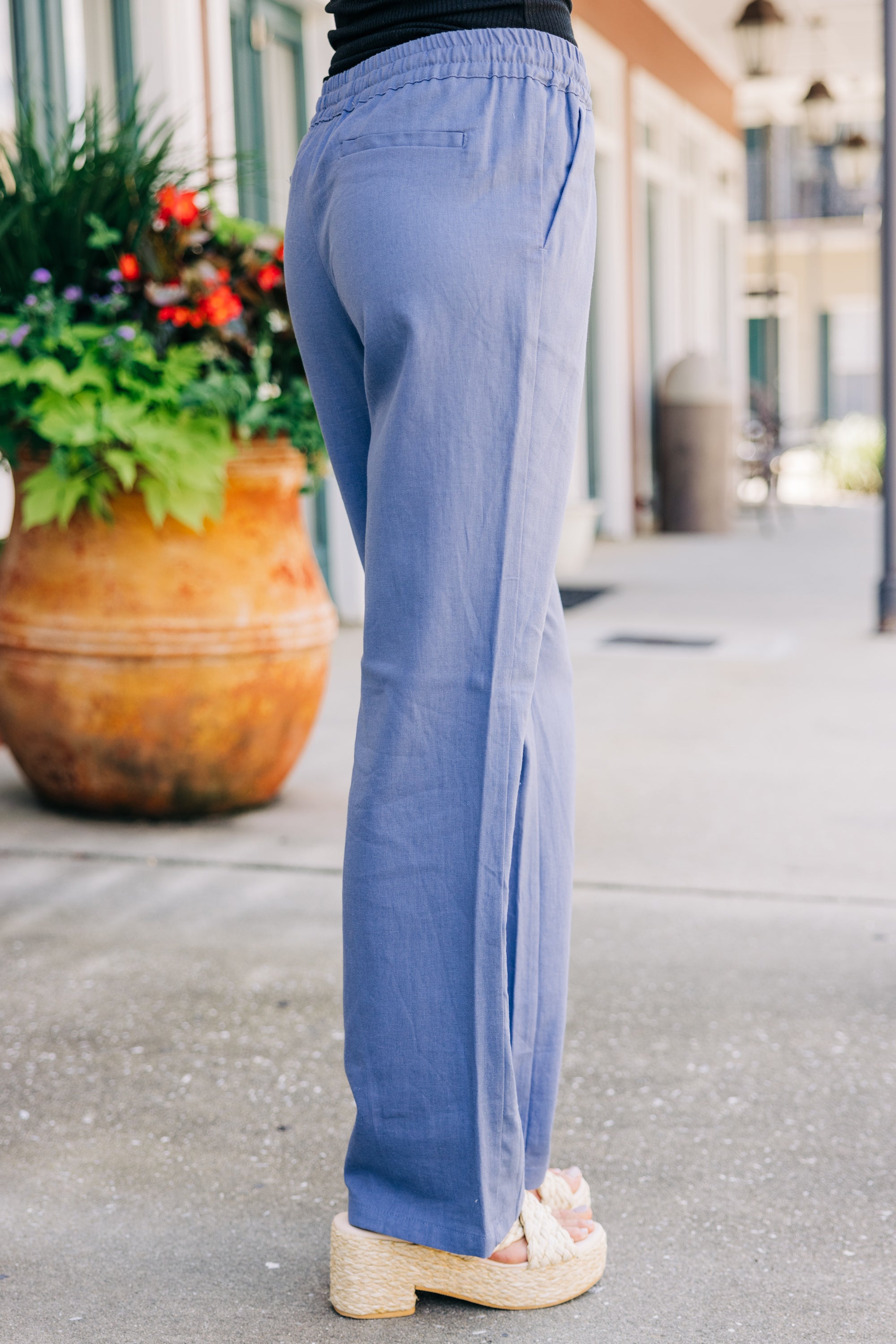 CHIRNAISHOP - Just Relax Ash Blue Linen Pants