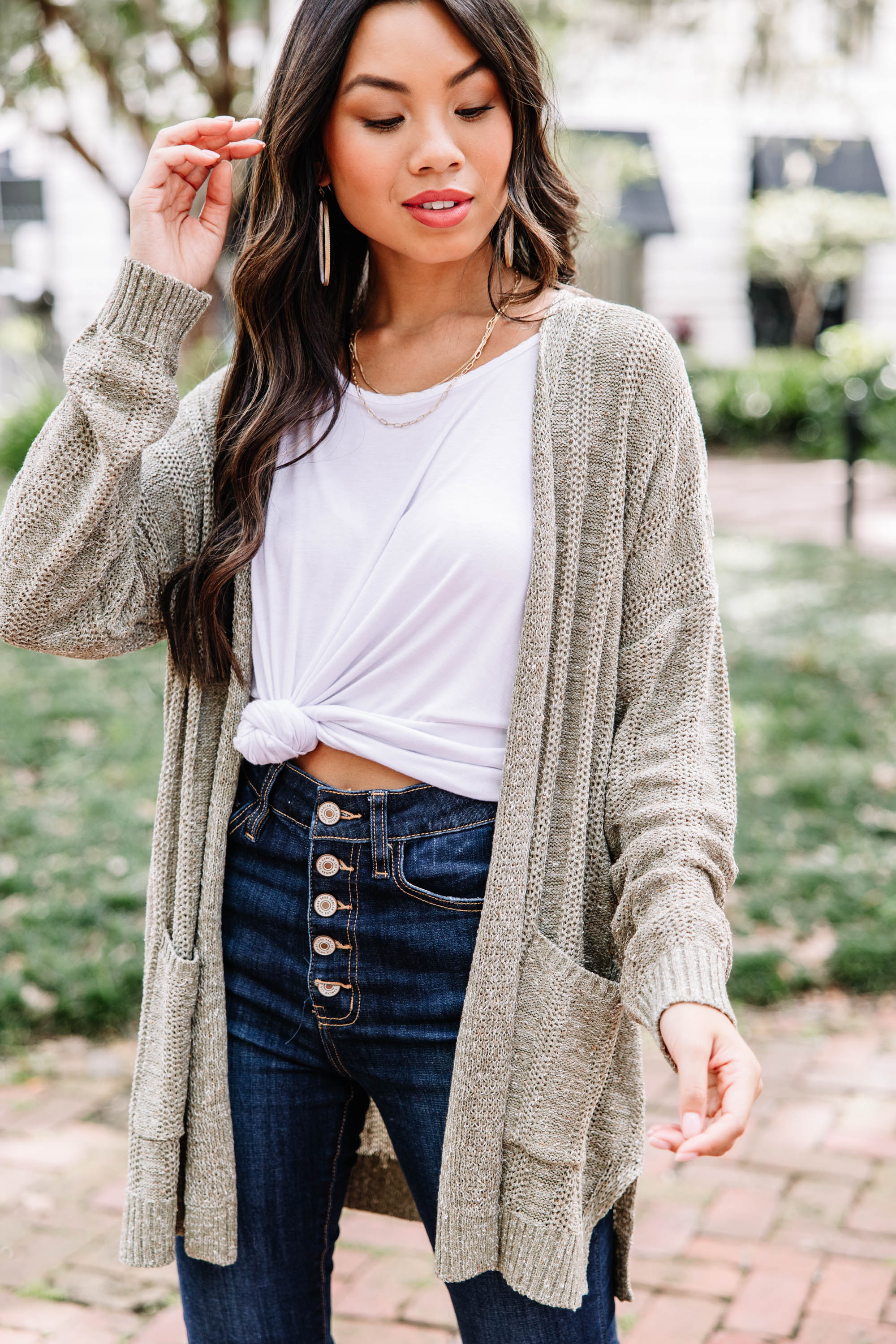 CHIRNAISHOP - What You See Olive Green Cardigan