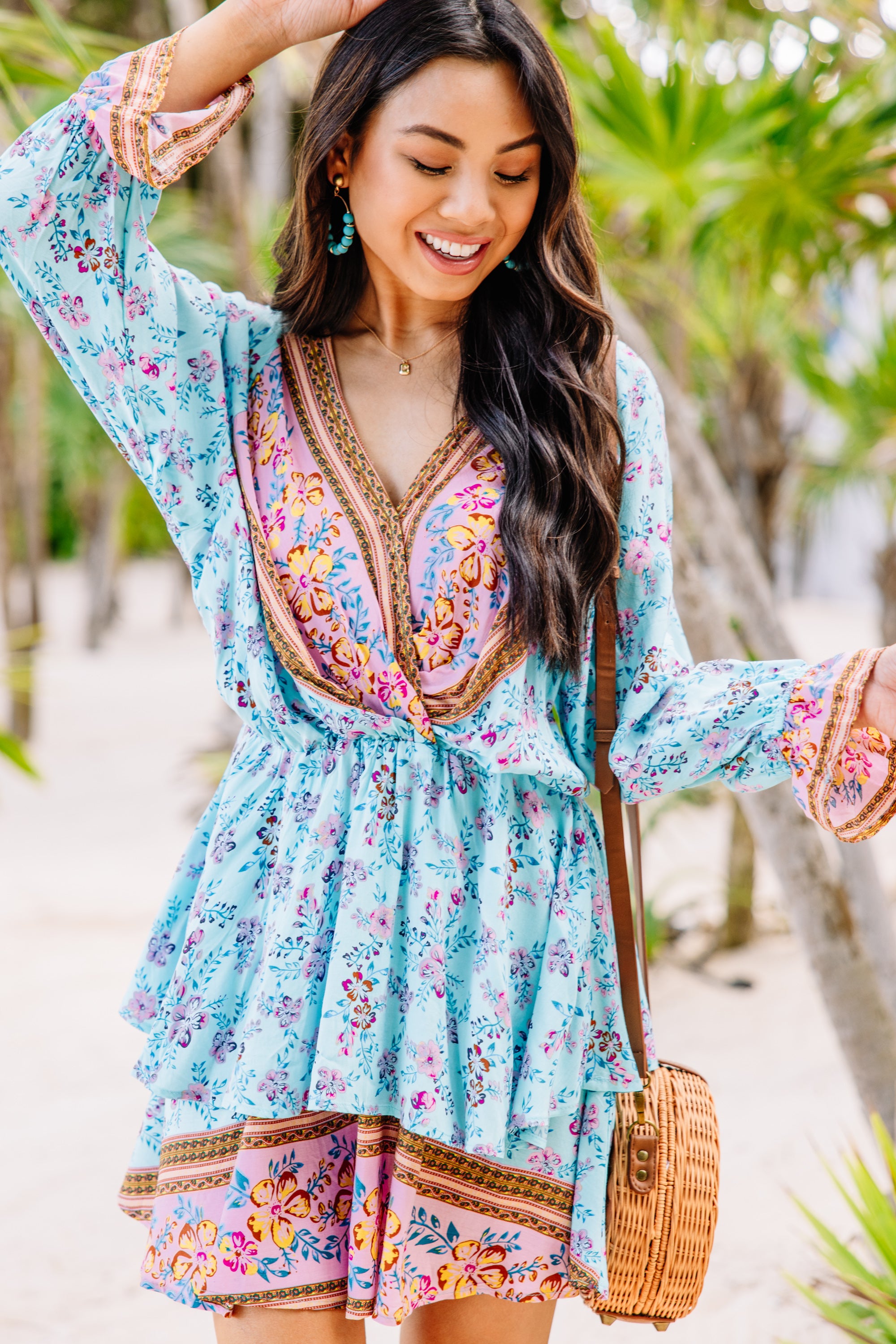 CHIRNAISHOP - Make The News Aqua Blue Mixed Print Dress