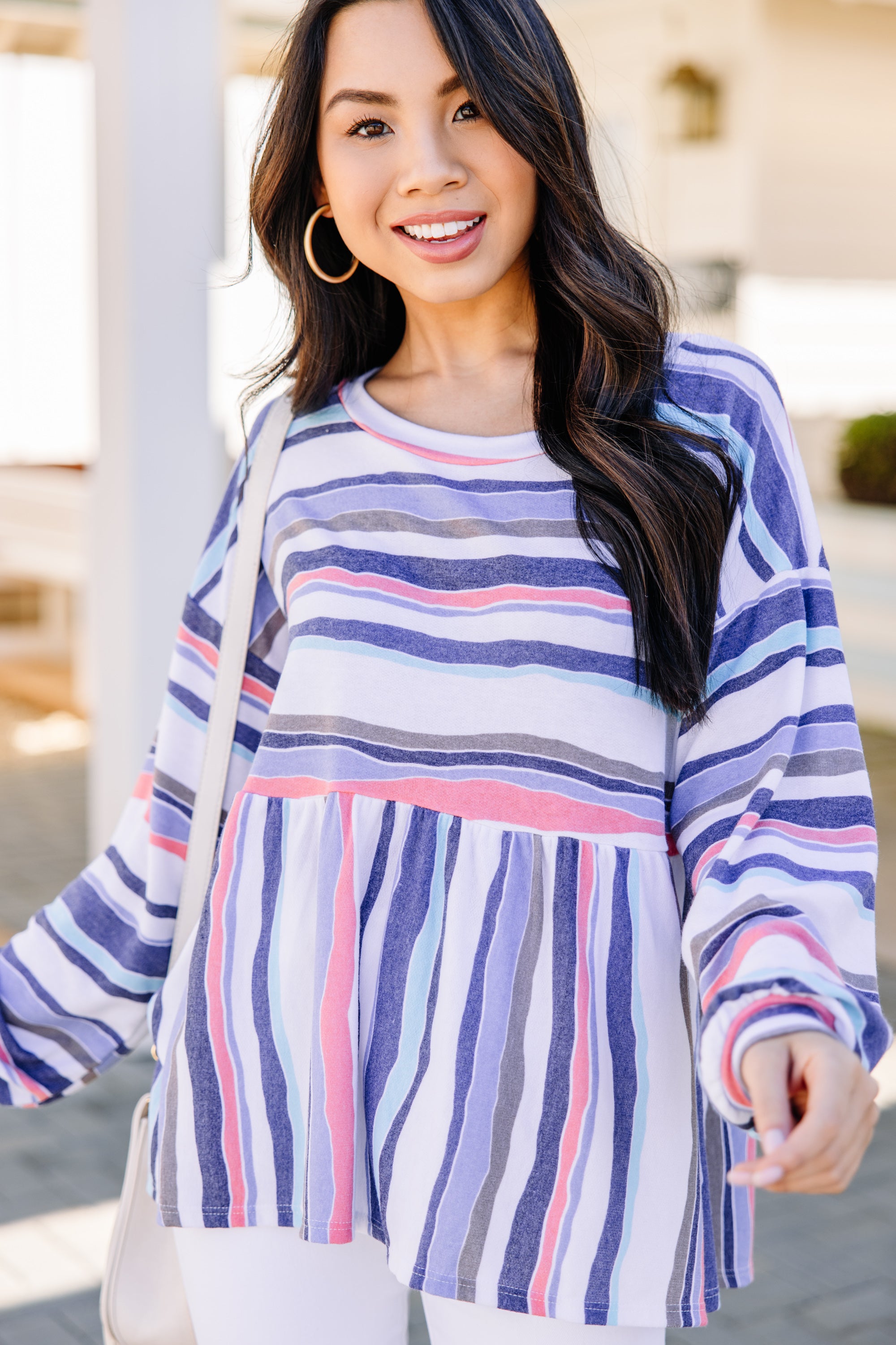 CHIRNAISHOP - Let's Find Out Blue Striped Bubble Sleeve Top
