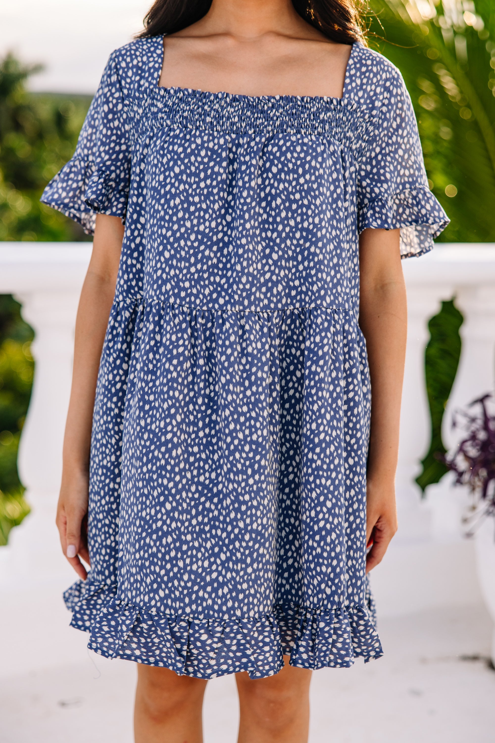 CHIRNAISHOP - Dusk Till Dawn Denim Blue Spotted Dress