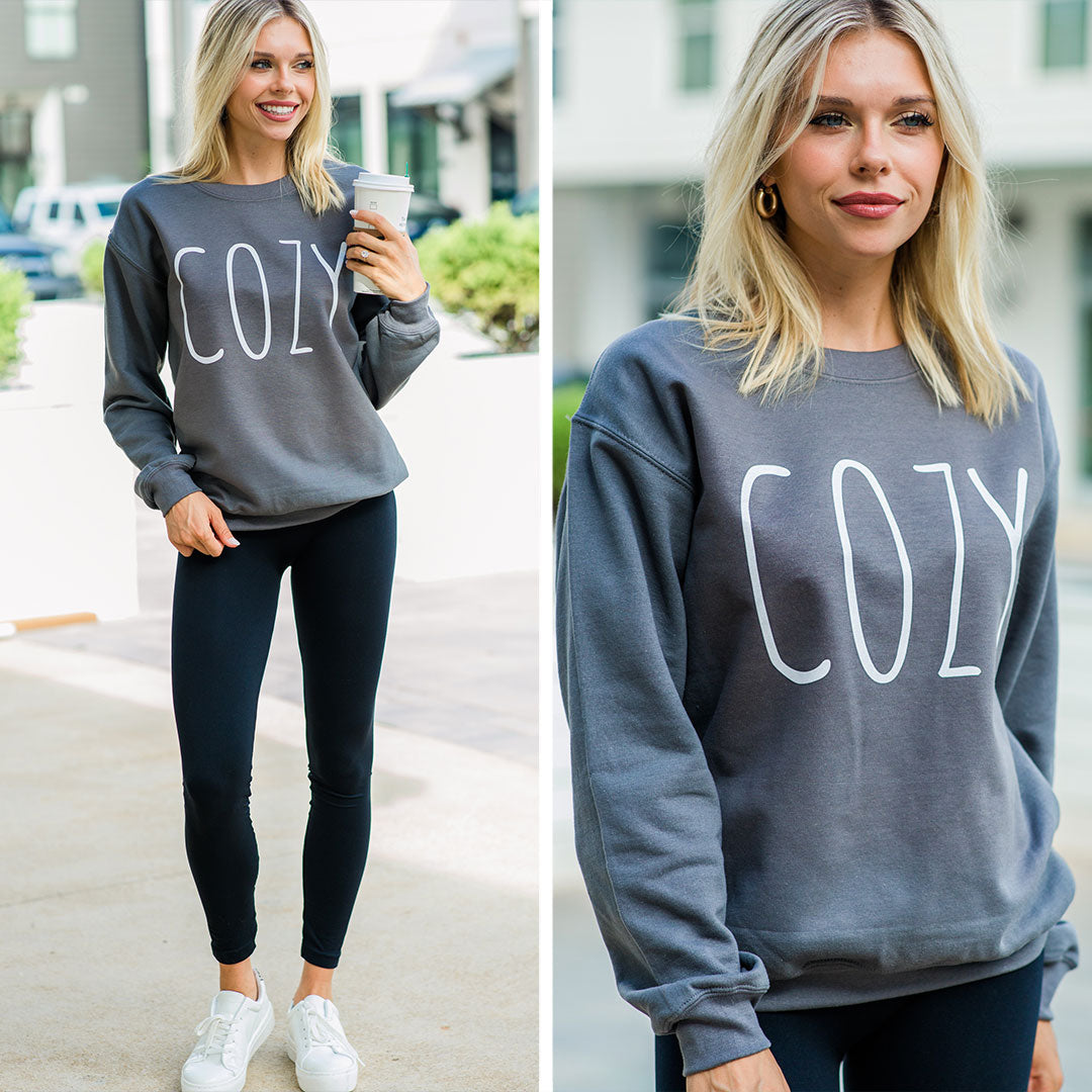 CHIRNAISHOP - Cozy Charcoal Gray Graphic Sweatshirt