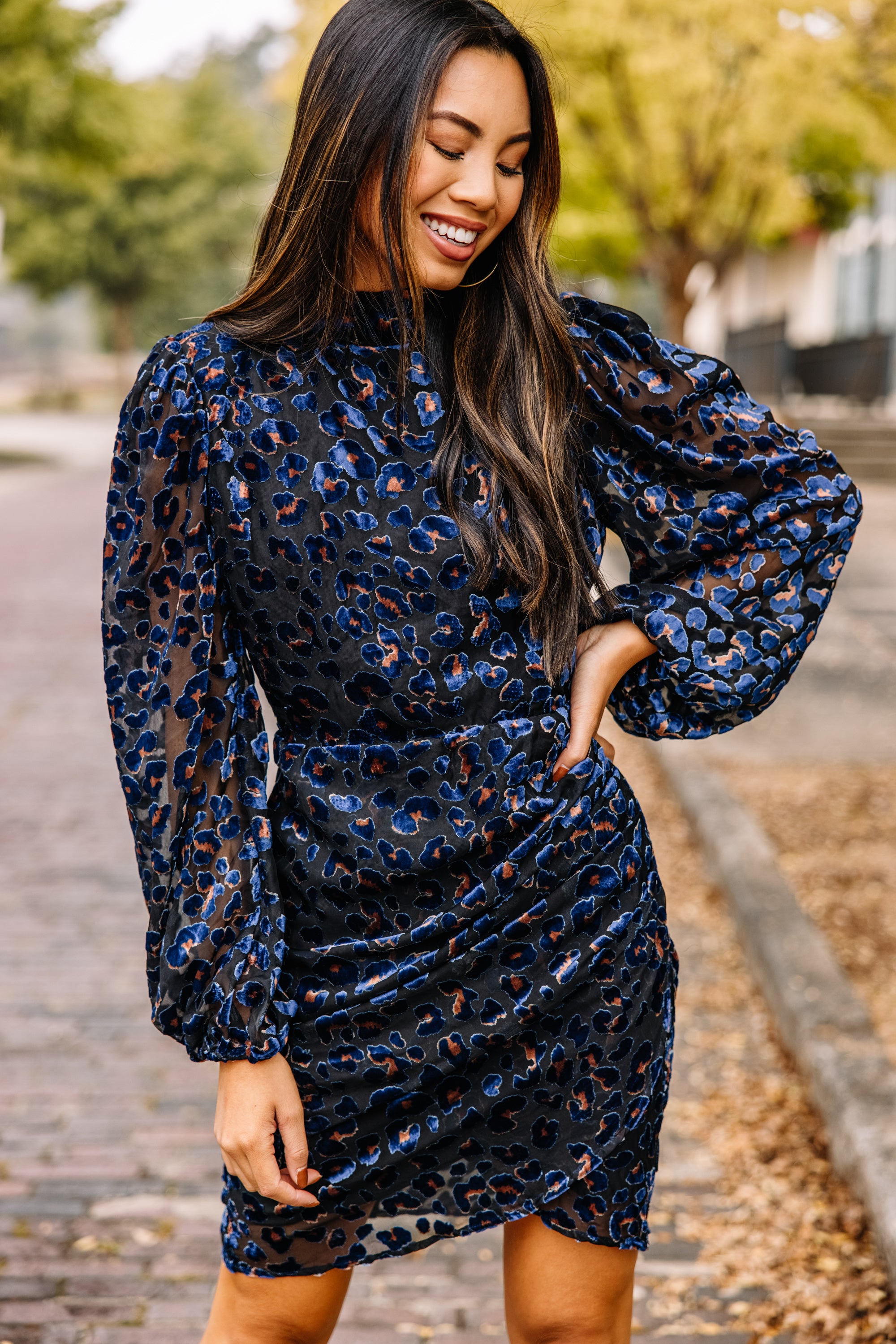 CHIRNAISHOP - All Up To You Blue Leopard Dress