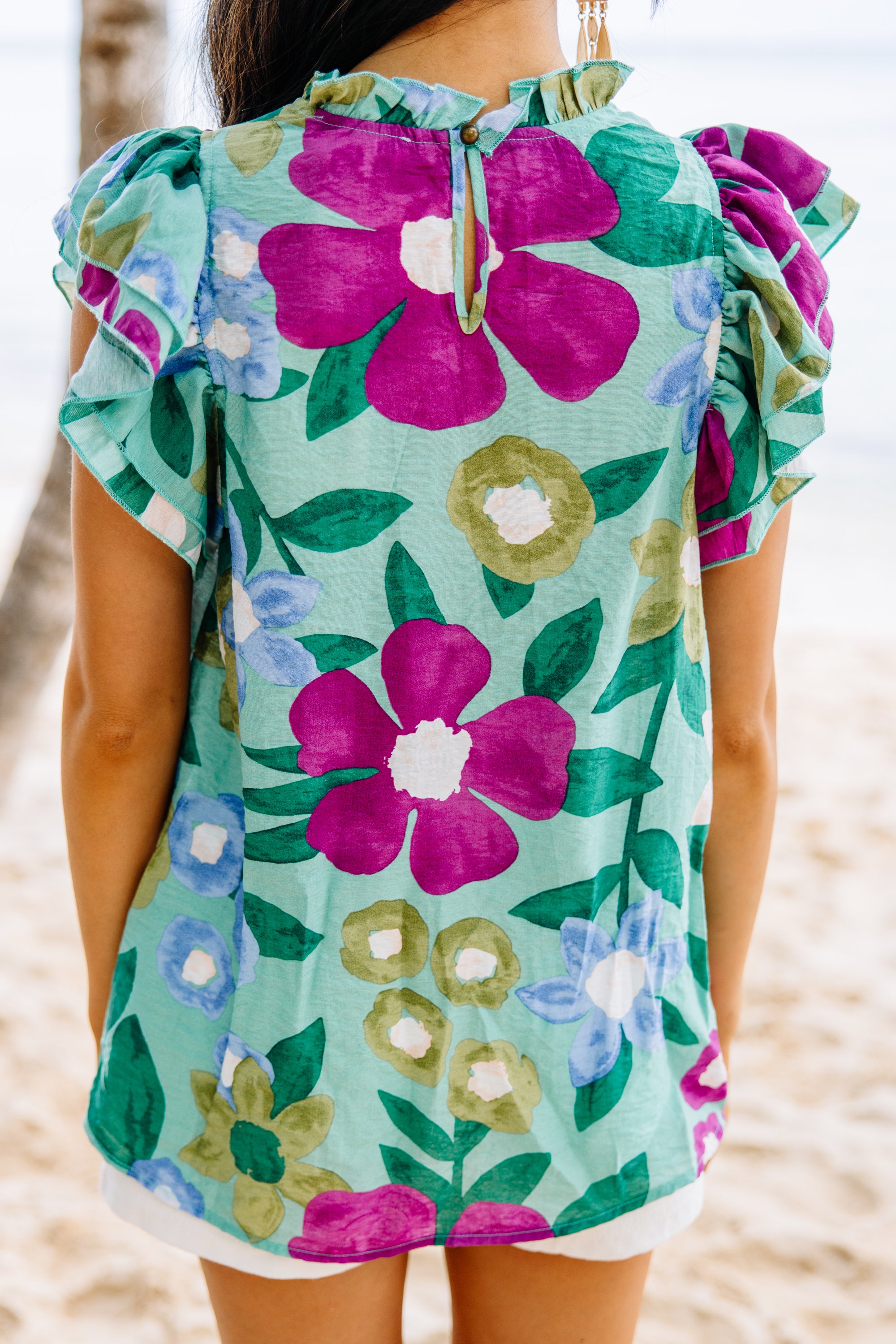 CHIRNAISHOP - A True Beauty Sage Green Floral Blouse