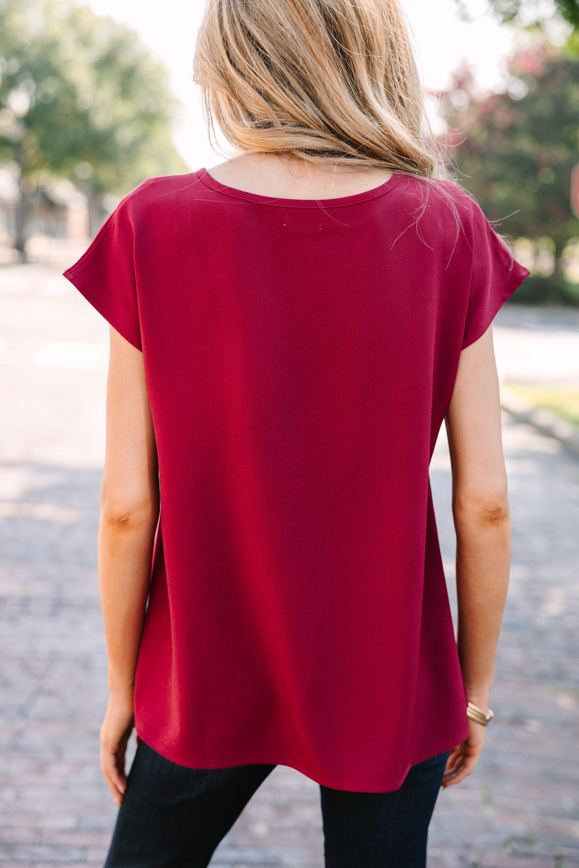 CHIRNAISHOP - Hello Beautiful Marsala Red Cap Sleeve Top
