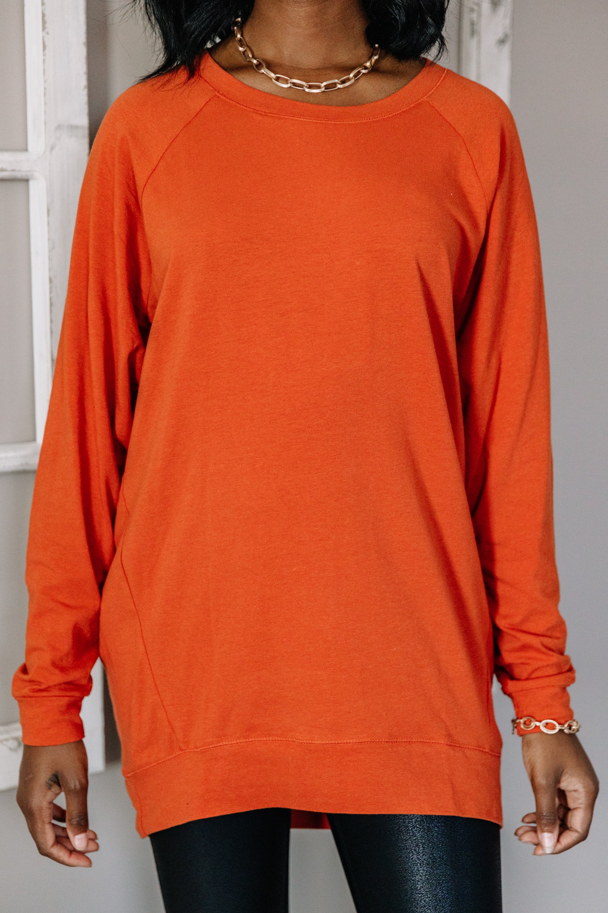 CHIRNAISHOP - Slouchy Dolman Rust Orange Long Sleeve Tunic