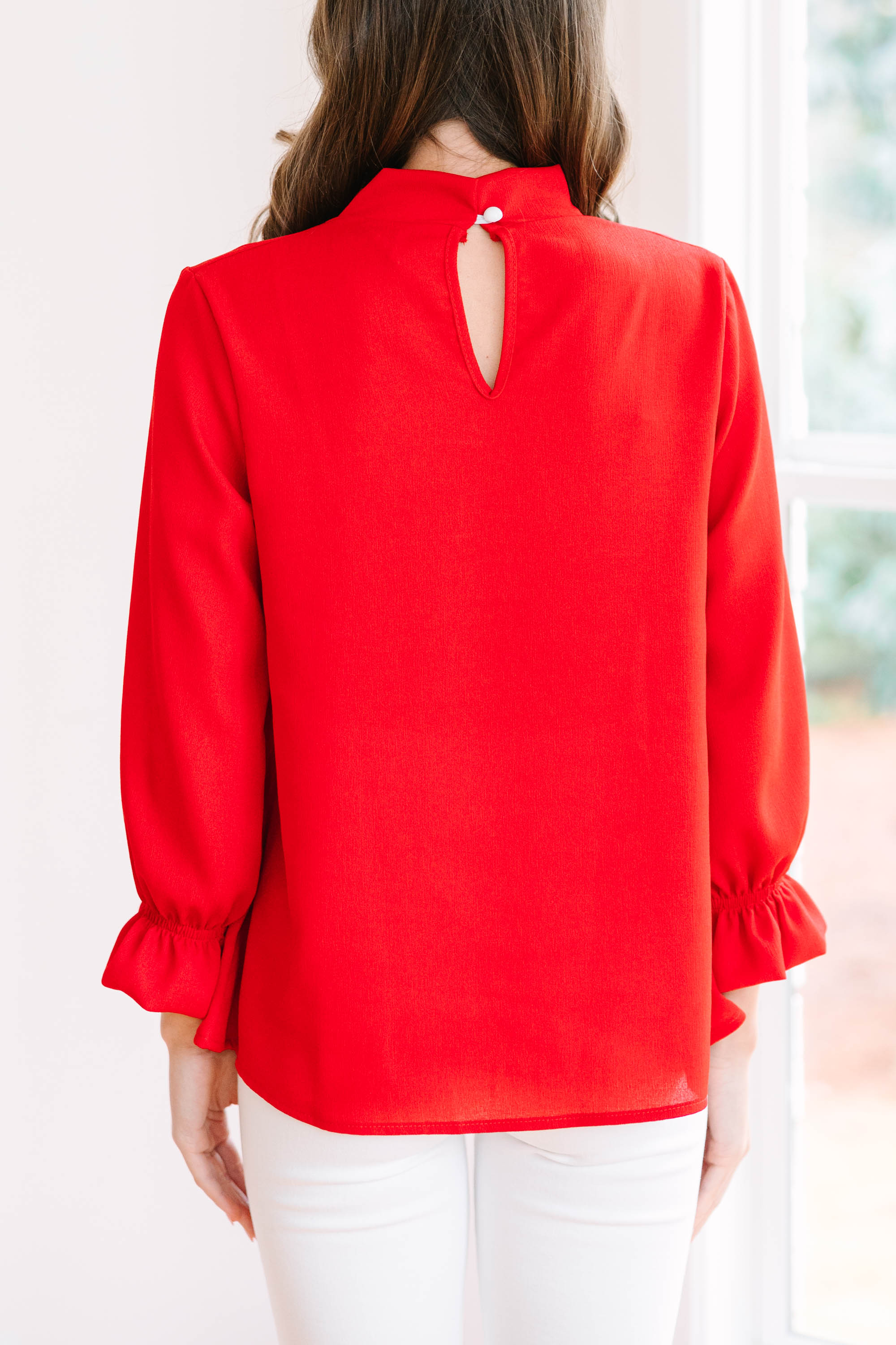 CHIRNAISHOP - Tried And True Red Ruffled Blouse