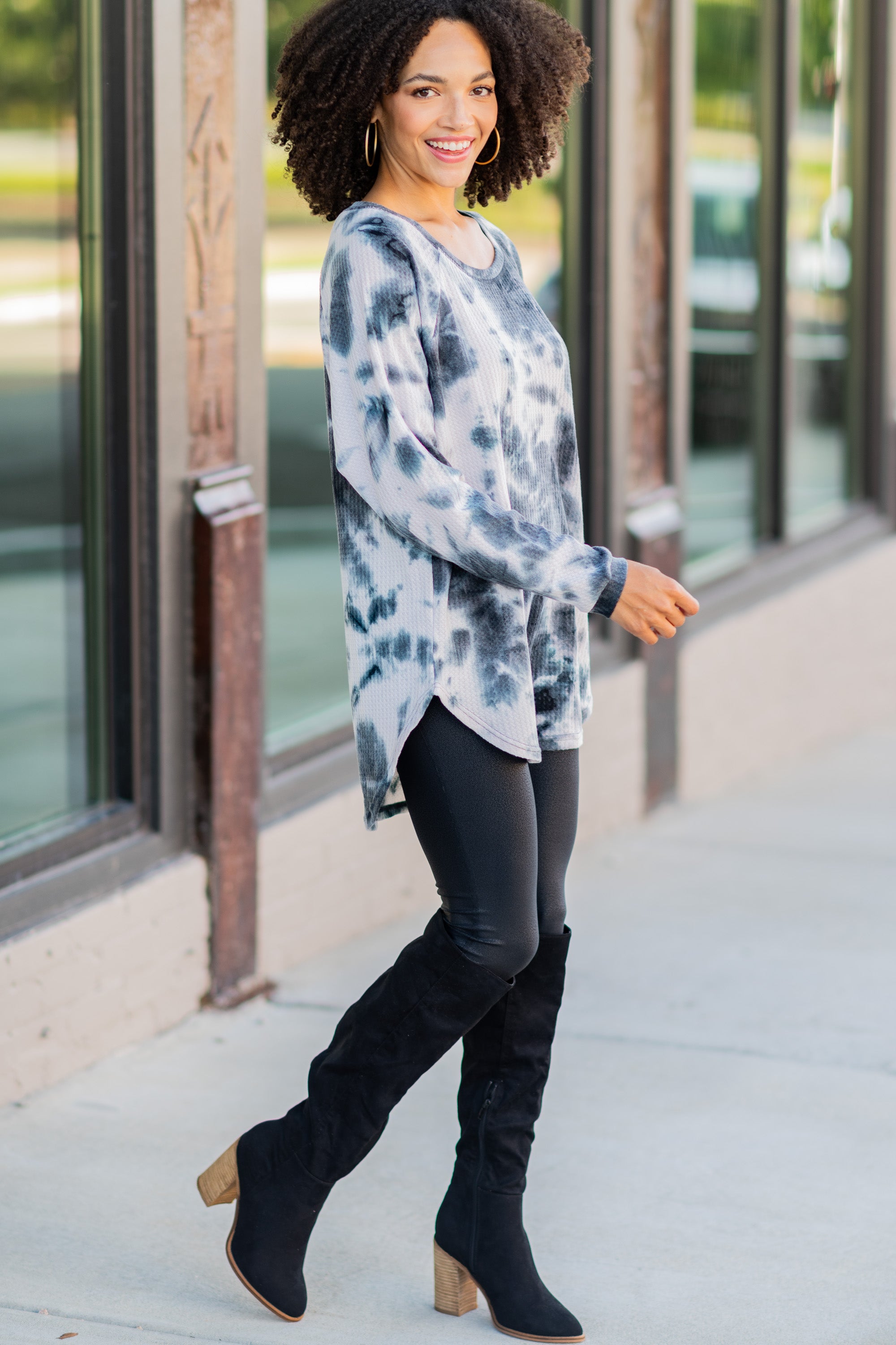 CHIRNAISHOP - Easy Like Sunday Black Tie Dye Tunic